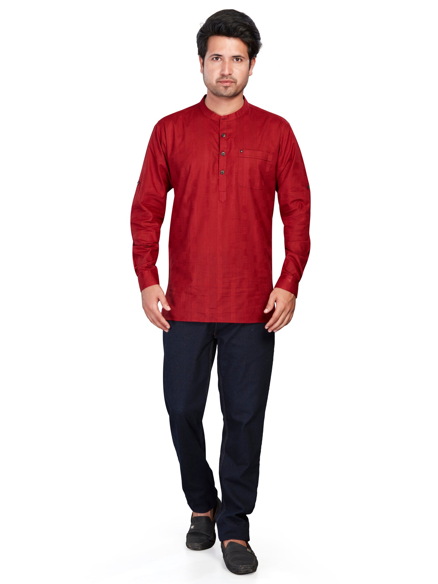 Cotton Short Kurta for Men - White | SKSRSTMAR3 | DesiQlo