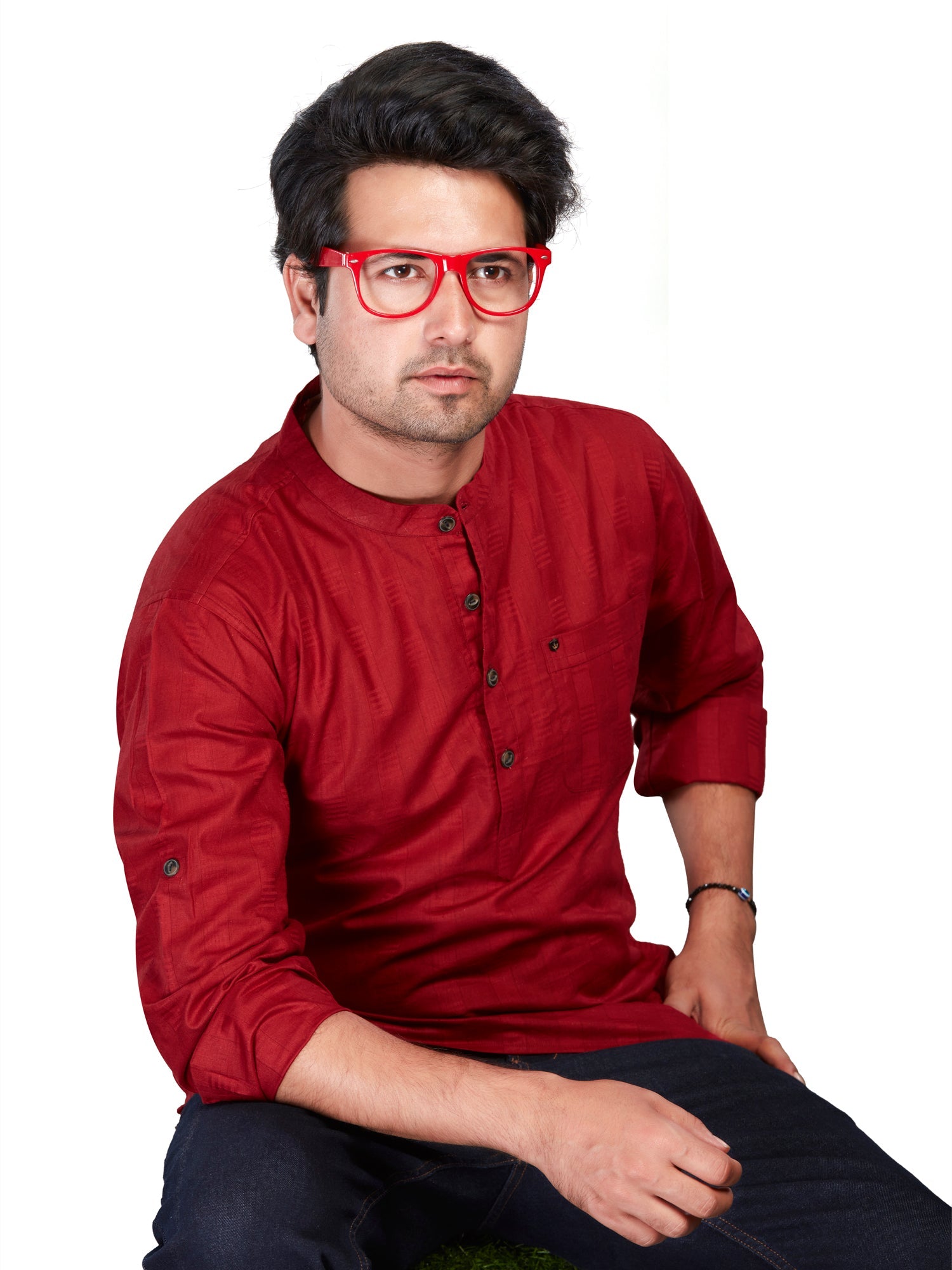 Cotton Short Kurta for Men - White | SKSRSTMAR3 | DesiQlo