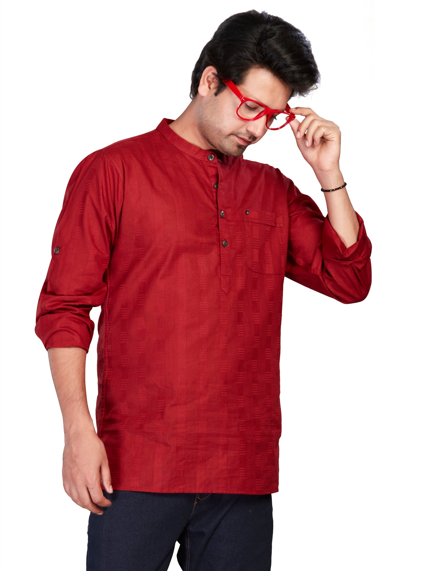 Cotton Short Kurta for Men - White | SKSRSTMAR3 | DesiQlo