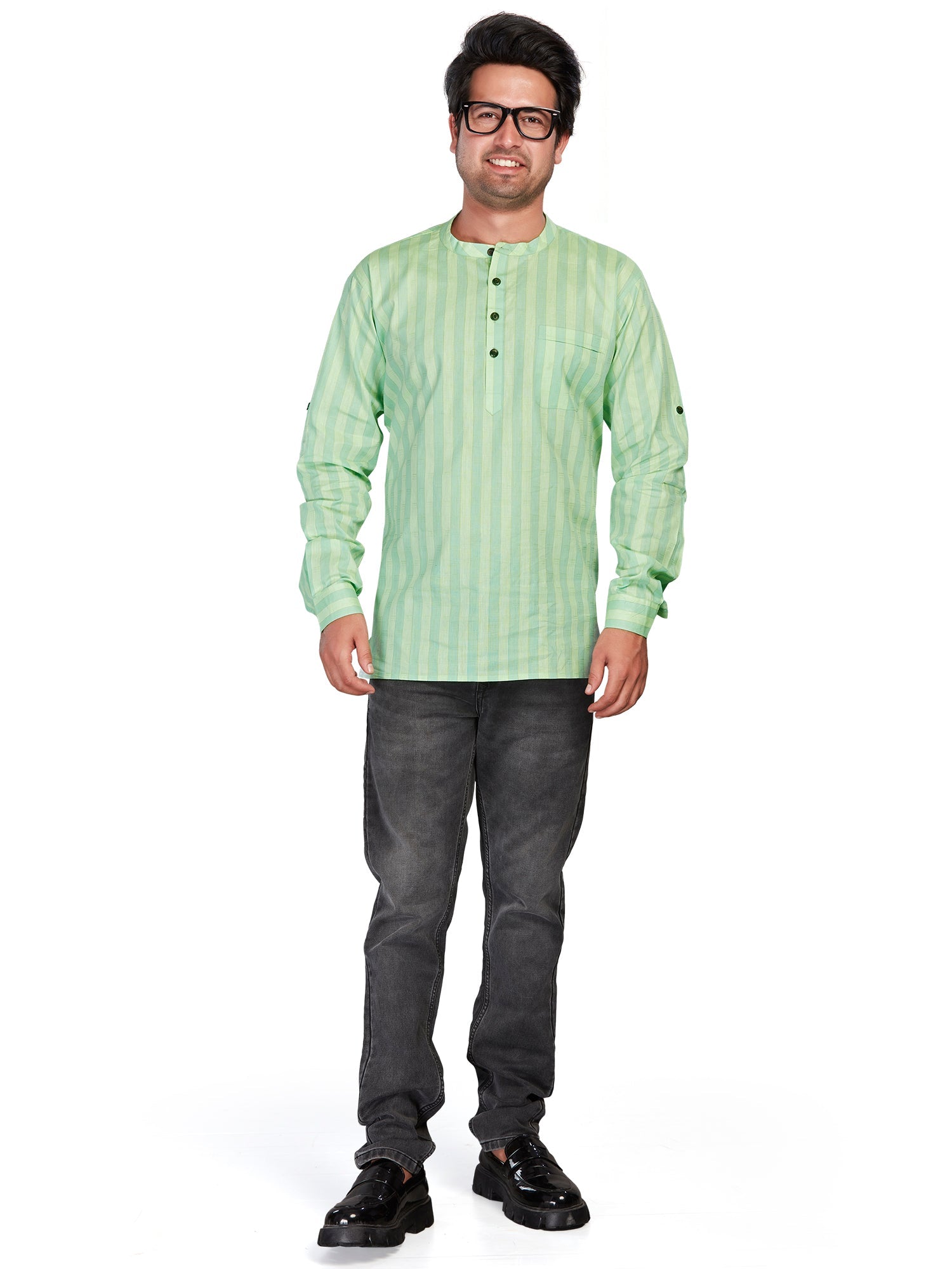 Cotton Short Kurta for Men - Multicolor | SKSRLIGRN3 | DesiQlo