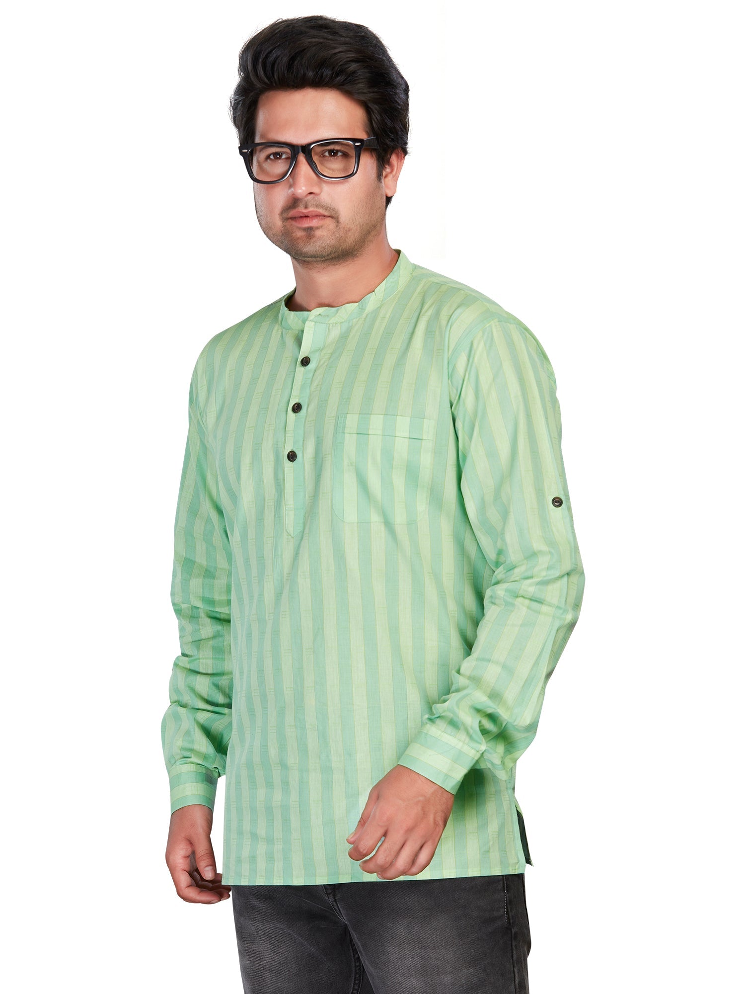 Cotton Short Kurta for Men - Multicolor | SKSRLIGRN3 | DesiQlo