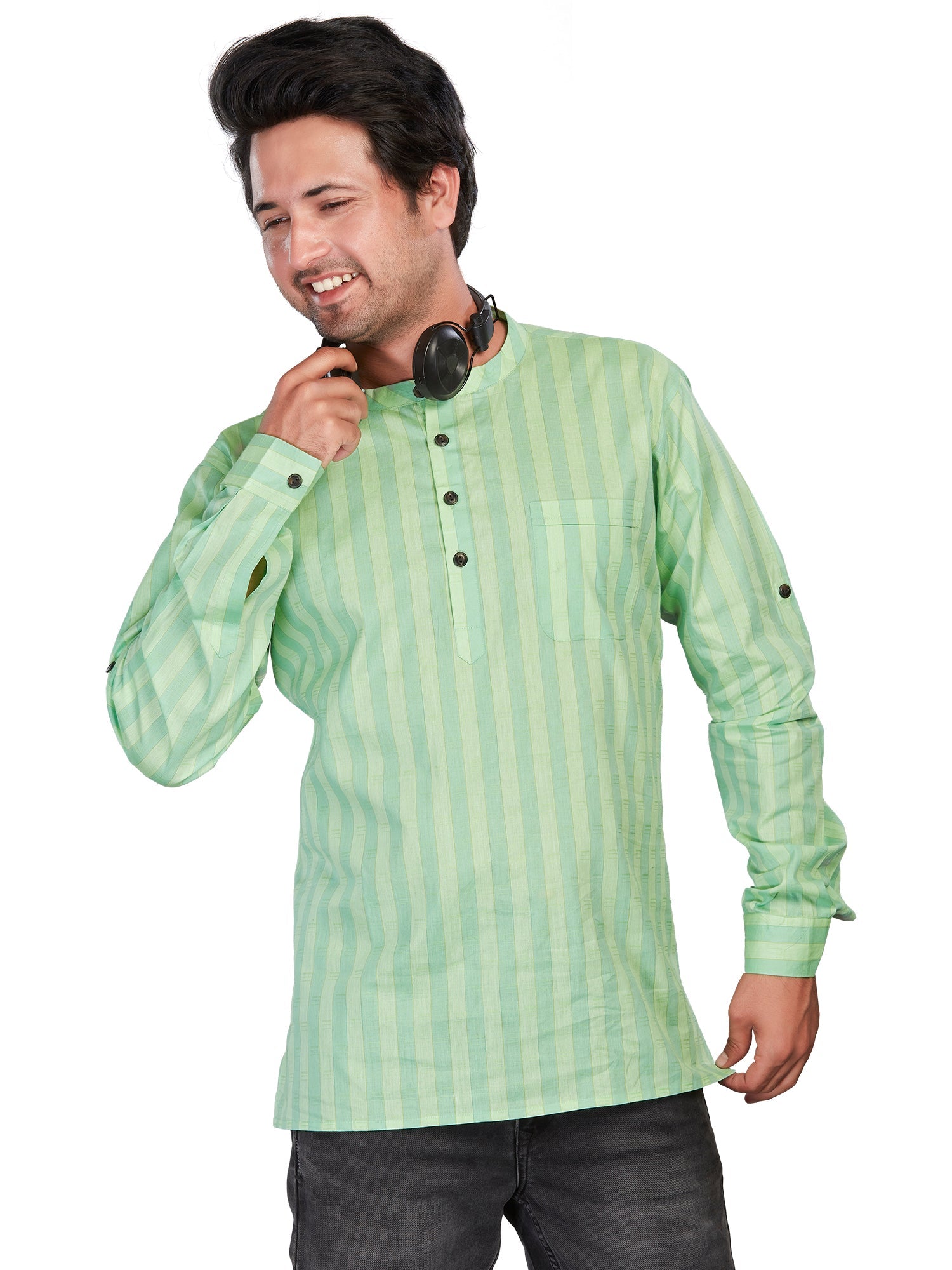 Cotton Short Kurta for Men - Multicolor | SKSRLIGRN3 | DesiQlo