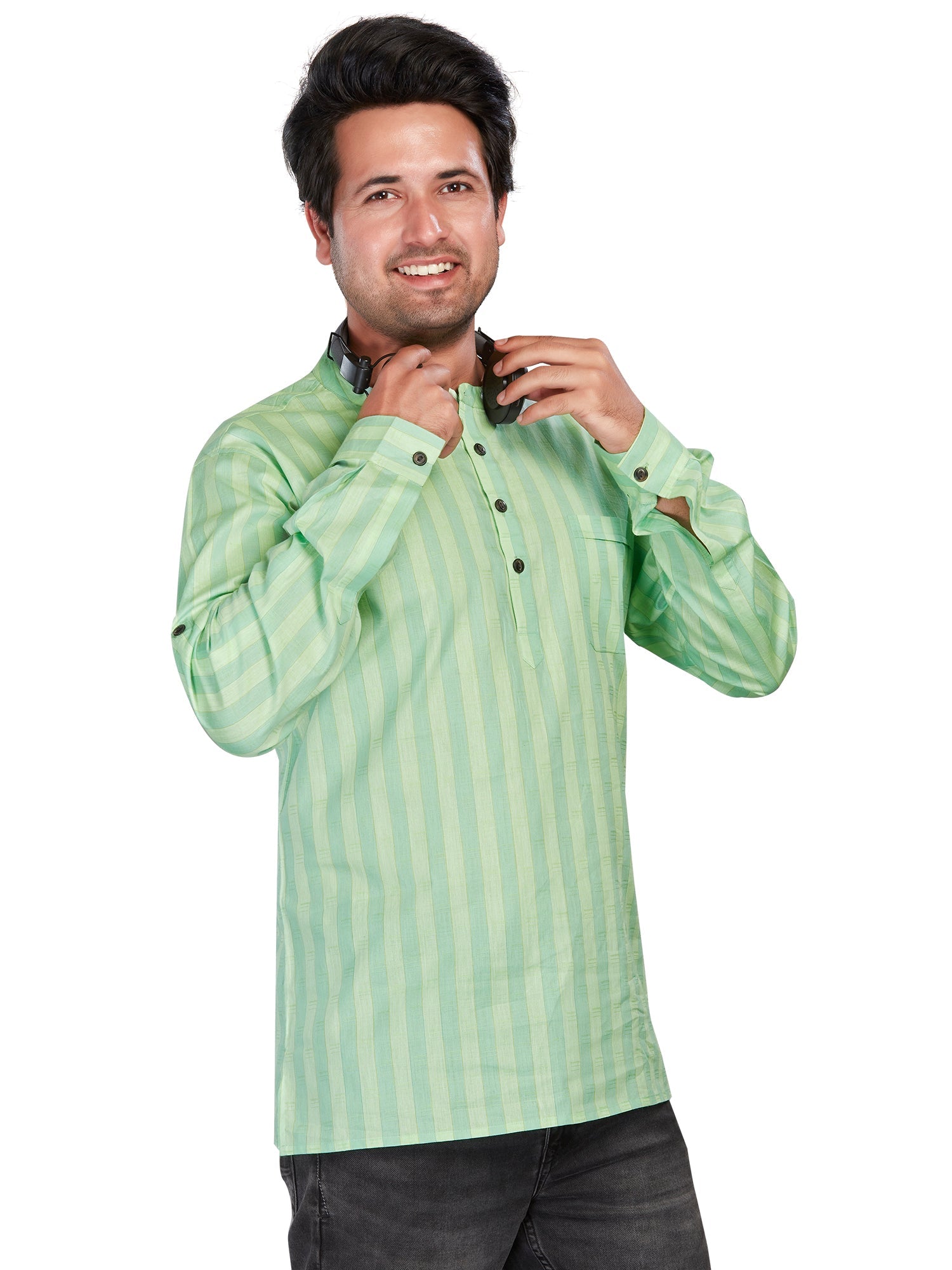 Cotton Short Kurta for Men - Multicolor | SKSRLIGRN3 | DesiQlo