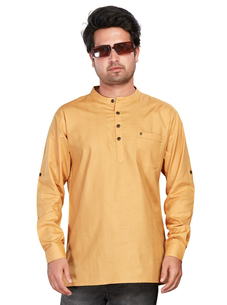 Cotton Short Kurta for Men - Gold | SKSRSSKHK3 | DesiQlo