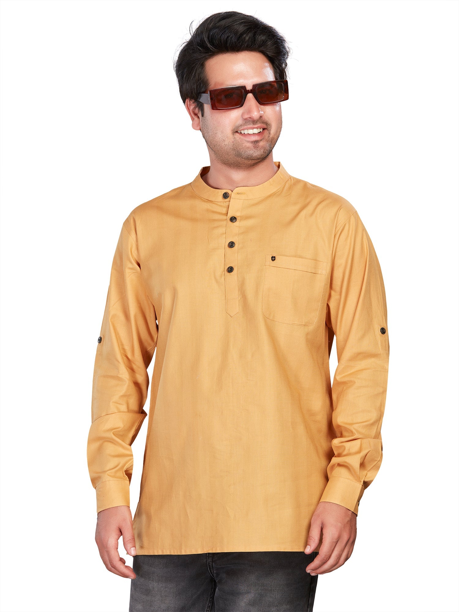 Cotton Short Kurta for Men - Gold | SKSRSSKHK3 | DesiQlo