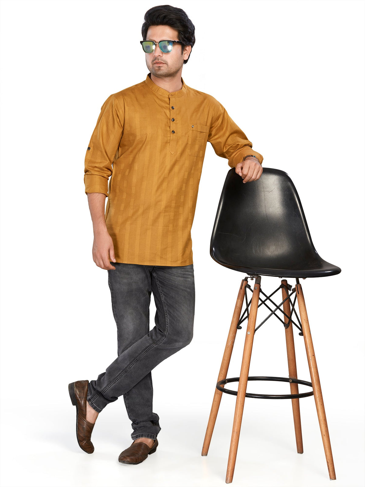 Cotton Short Kurta for Men - Brown | SKSRSTGOL3