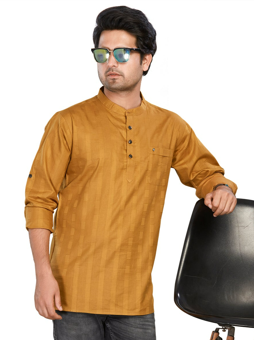 Cotton Short Kurta for Men - Brown | SKSRSTGOL3 | DesiQlo