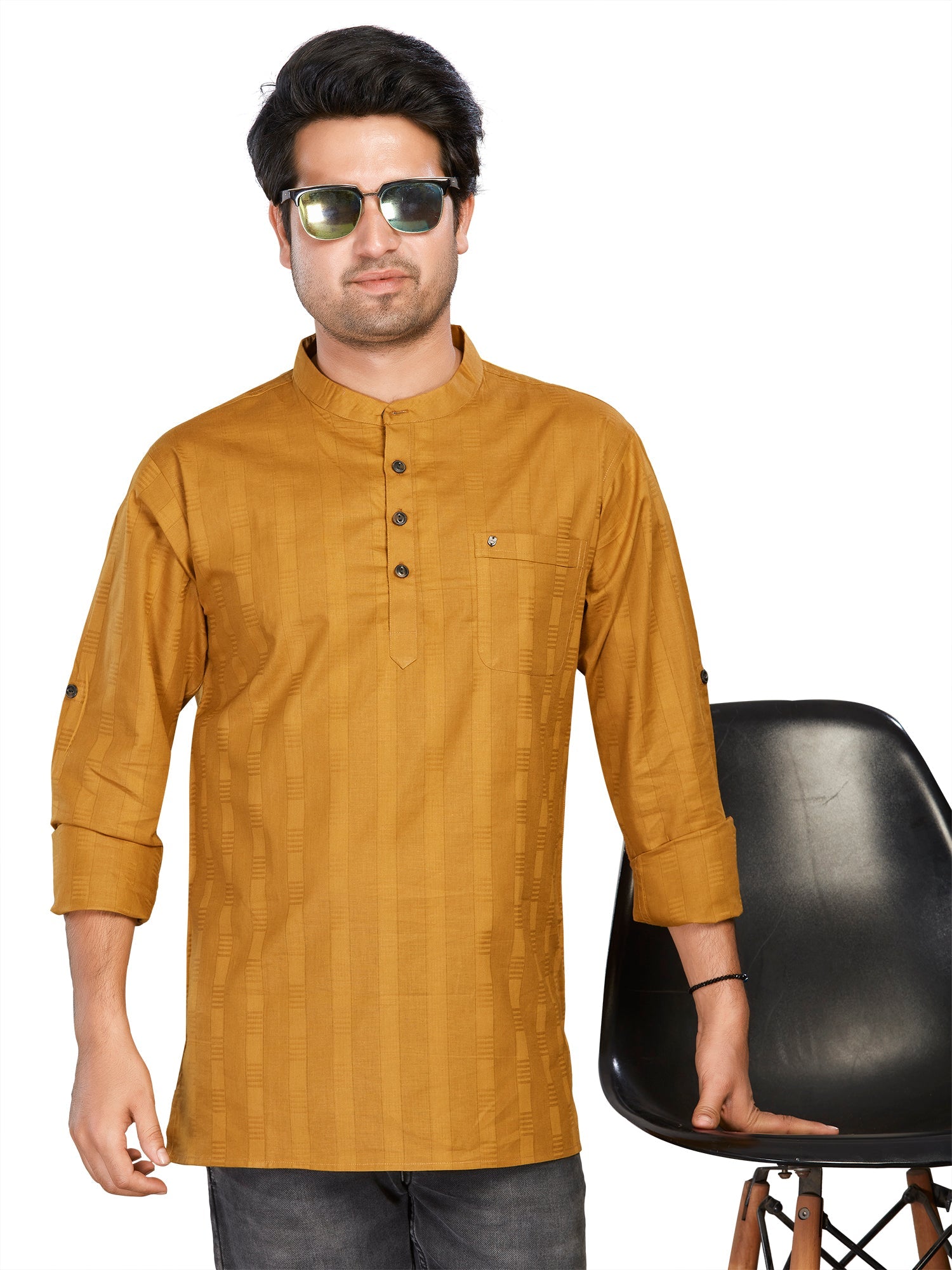 Cotton Short Kurta for Men - Brown | SKSRSTGOL3 | DesiQlo