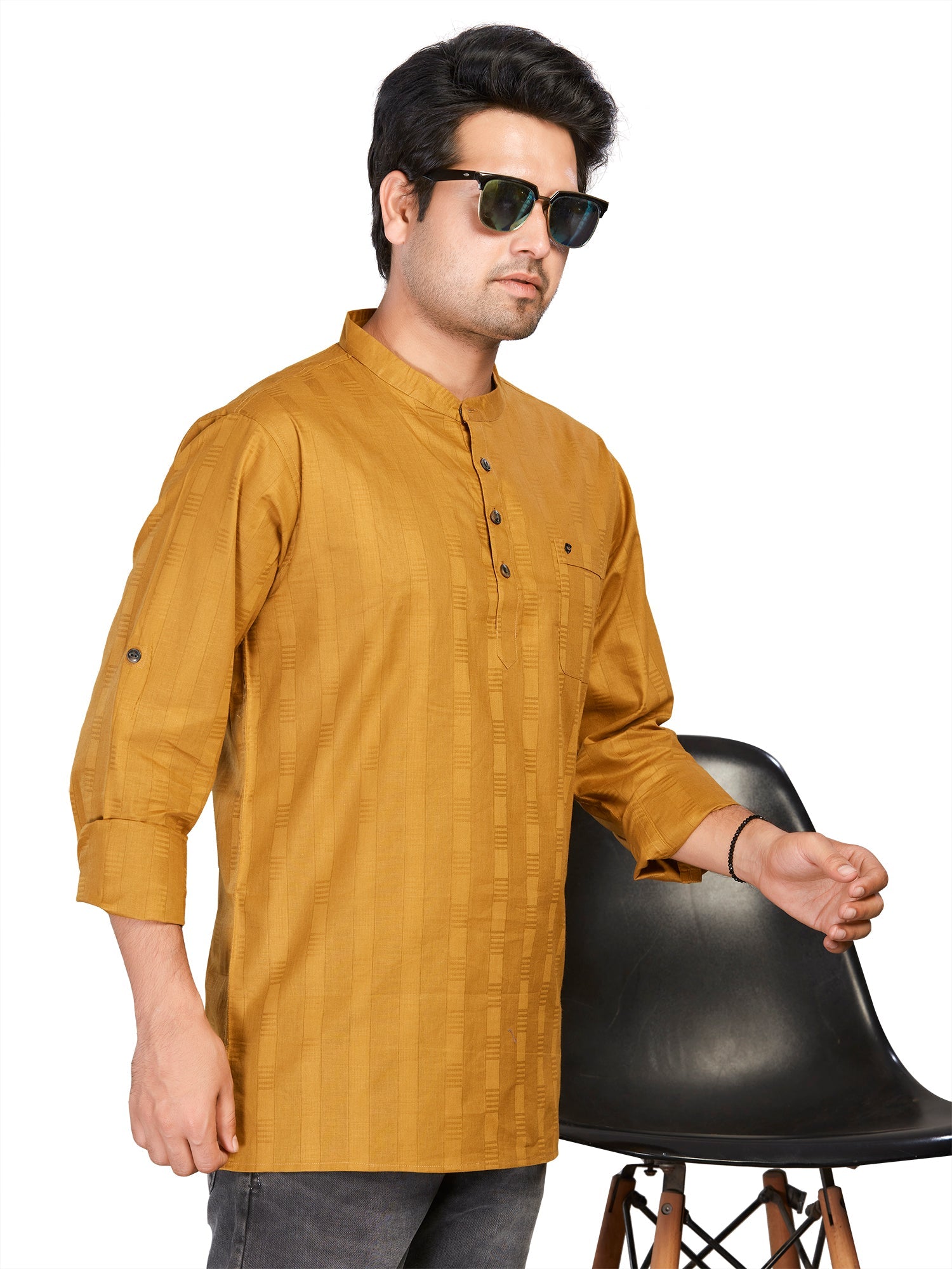 Cotton Short Kurta for Men - Brown | SKSRSTGOL3 | DesiQlo
