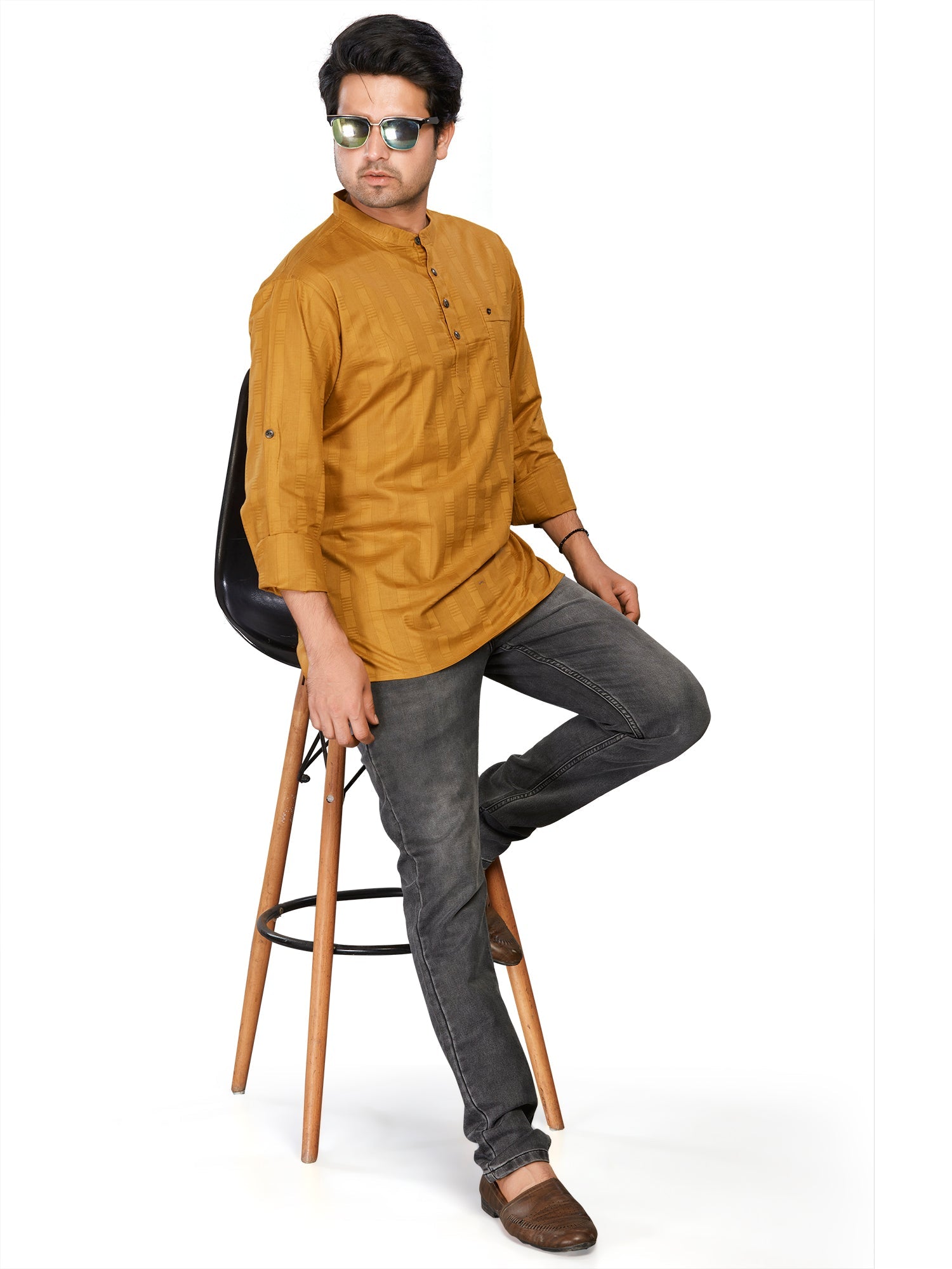 Cotton Short Kurta for Men - Brown | SKSRSTGOL3 | DesiQlo