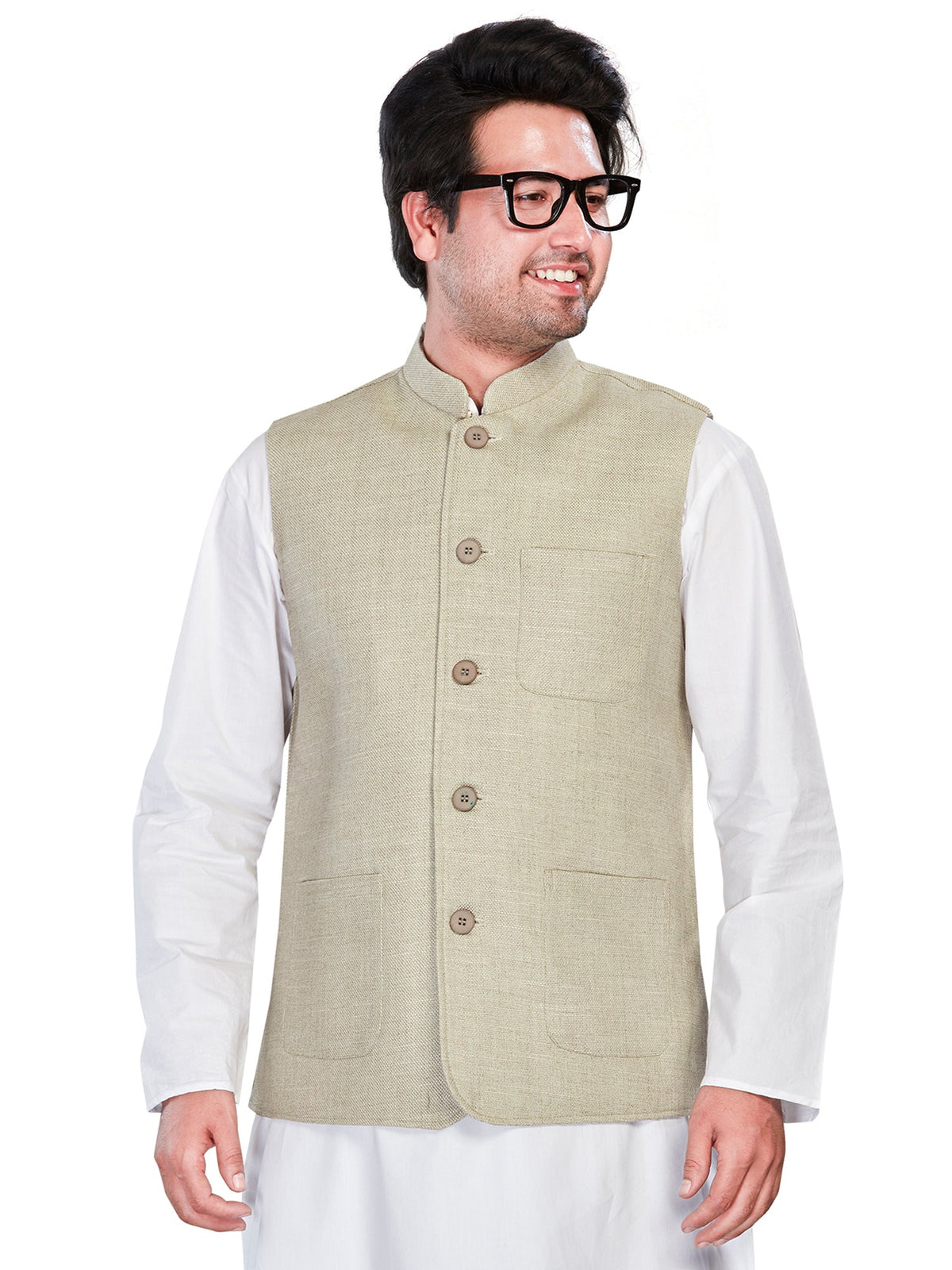Linen Nehru Jacket for Men - Green | WCSR1022PP