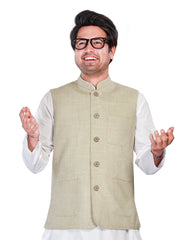 Linen Nehru Jacket for Men - Green | WCSR1022PP