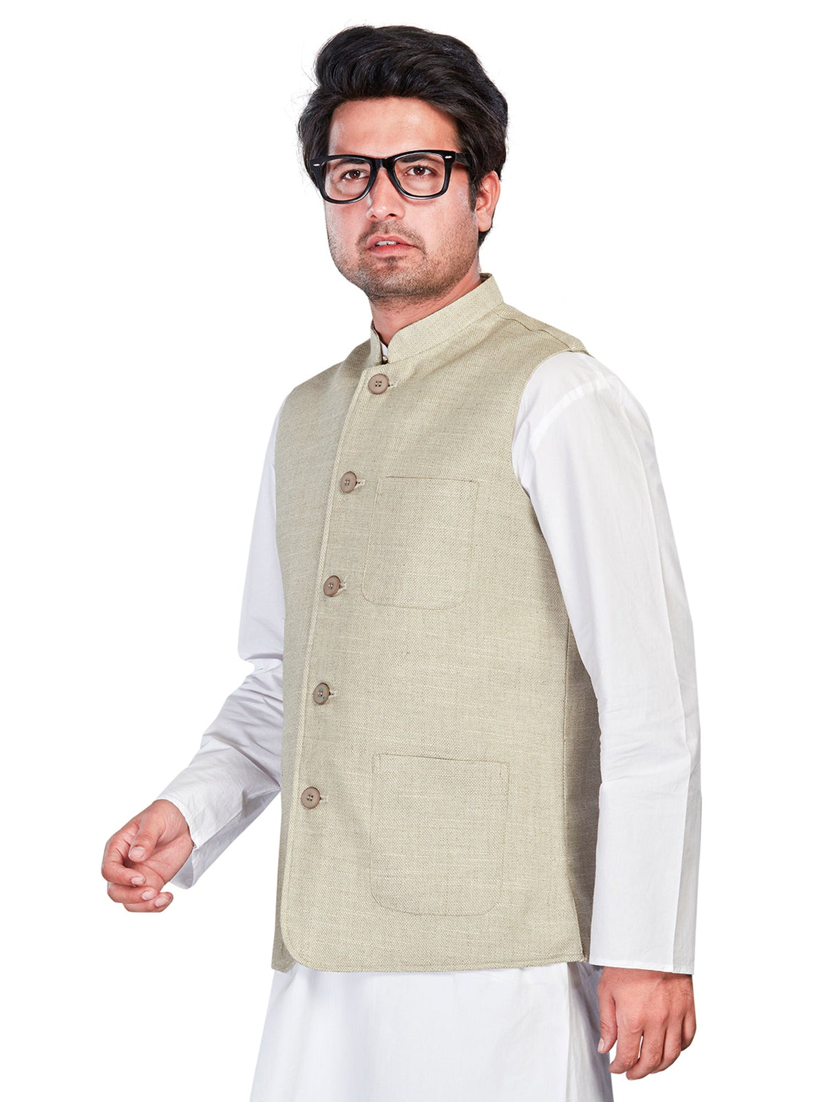 Linen Nehru Jacket for Men - Green | WCSR1022PP