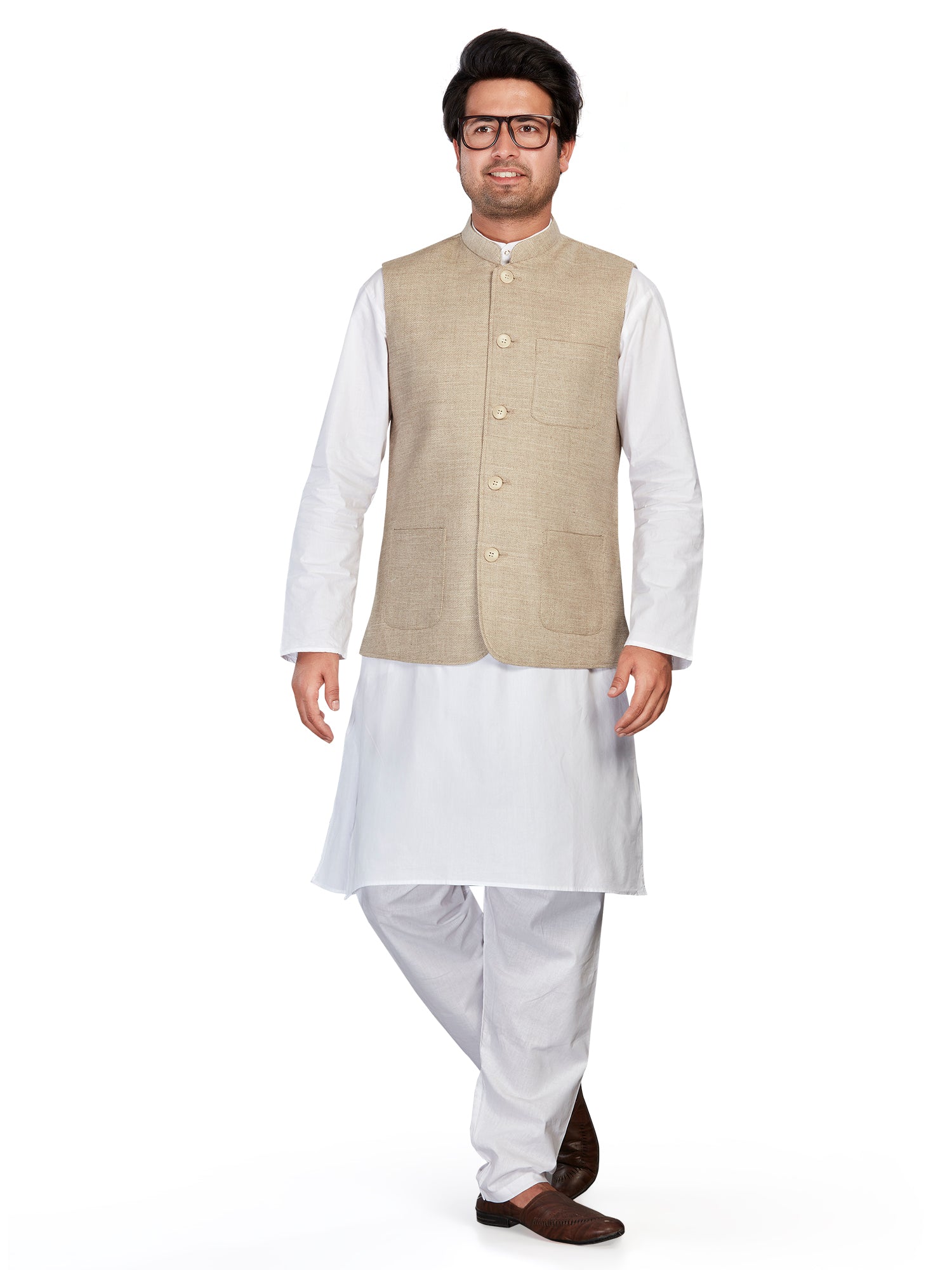 Cotton Nehru Jacket for Men - Beige | WCSR1023PP | DesiQlo