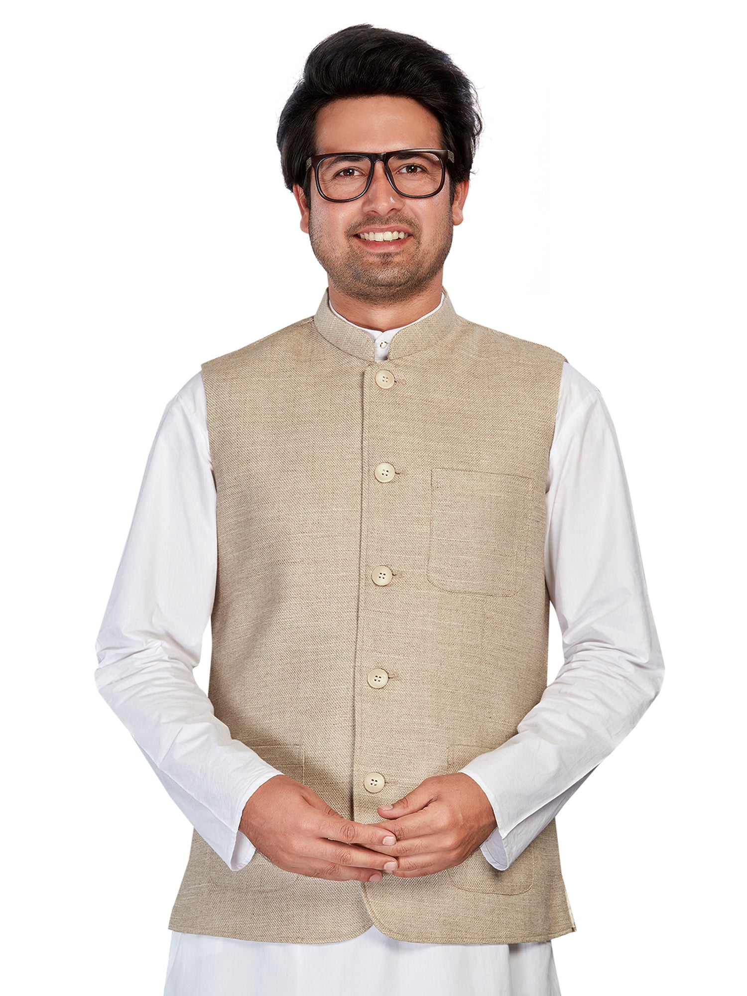 Cotton Nehru Jacket for Men - Beige | WCSR1023PP | DesiQlo
