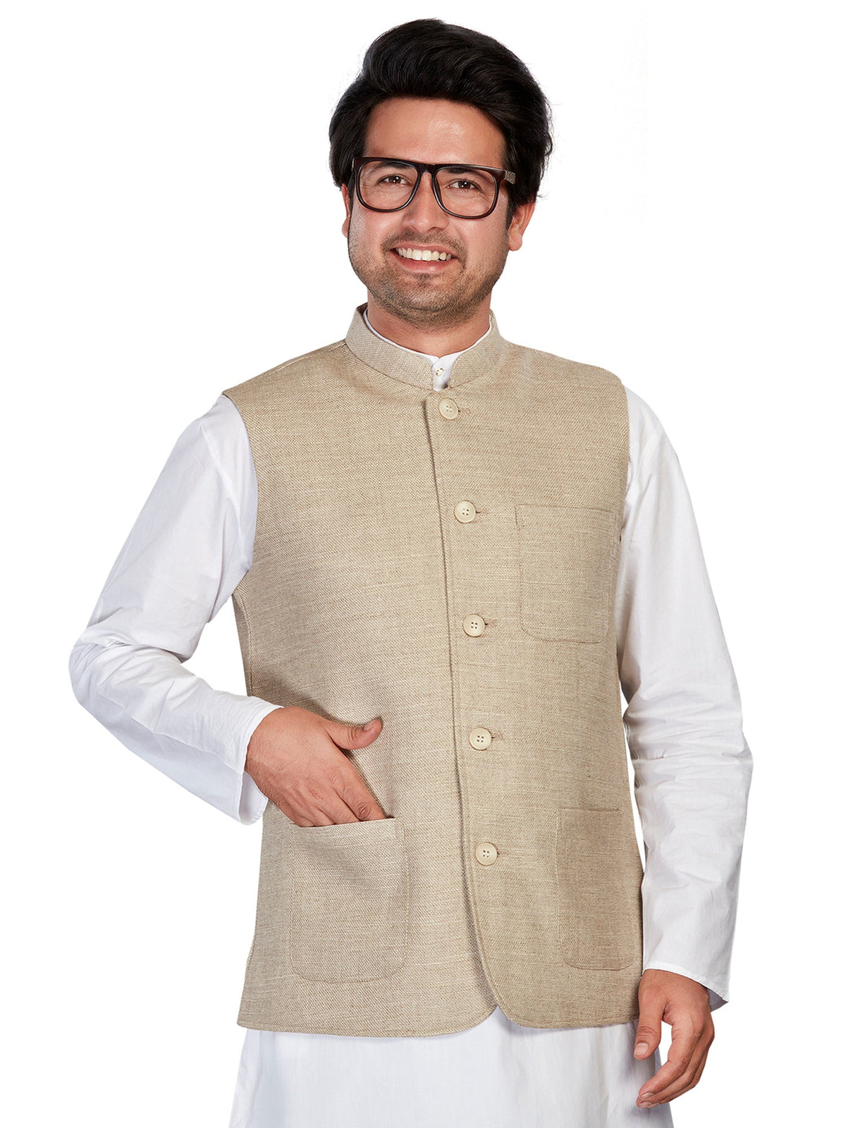 Cotton Nehru Jacket for Men - Beige | WCSR1023PP