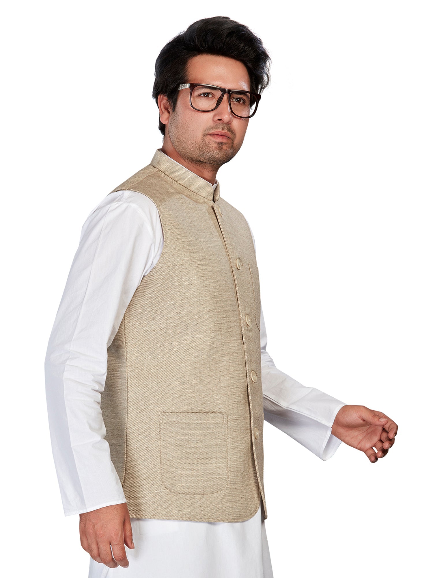 Cotton Nehru Jacket for Men - Beige | WCSR1023PP | DesiQlo