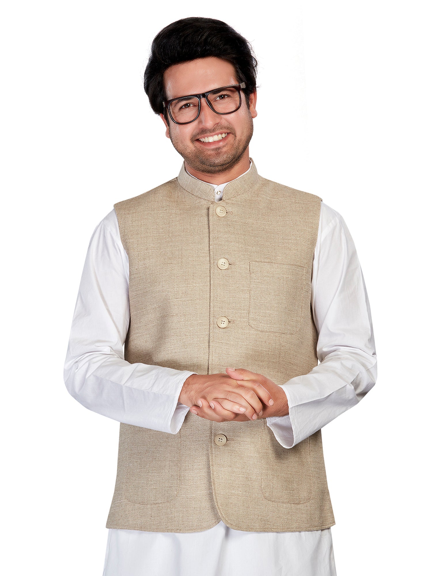Cotton Nehru Jacket for Men - Beige | WCSR1023PP | DesiQlo