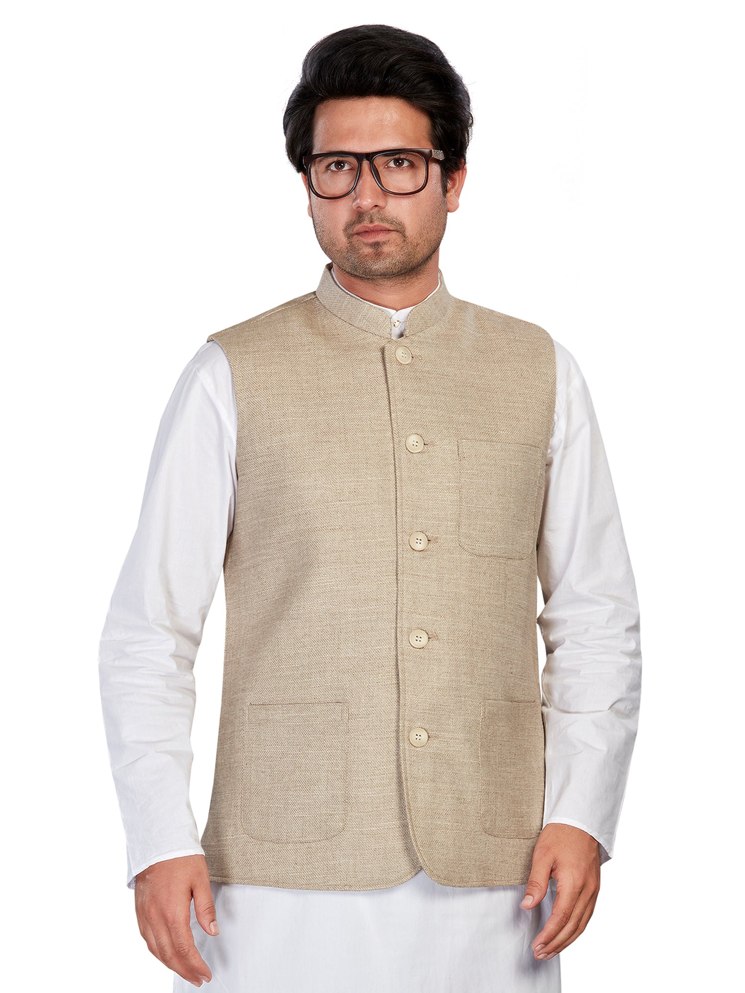 Cotton Nehru Jacket for Men - Beige | WCSR1023PP | DesiQlo
