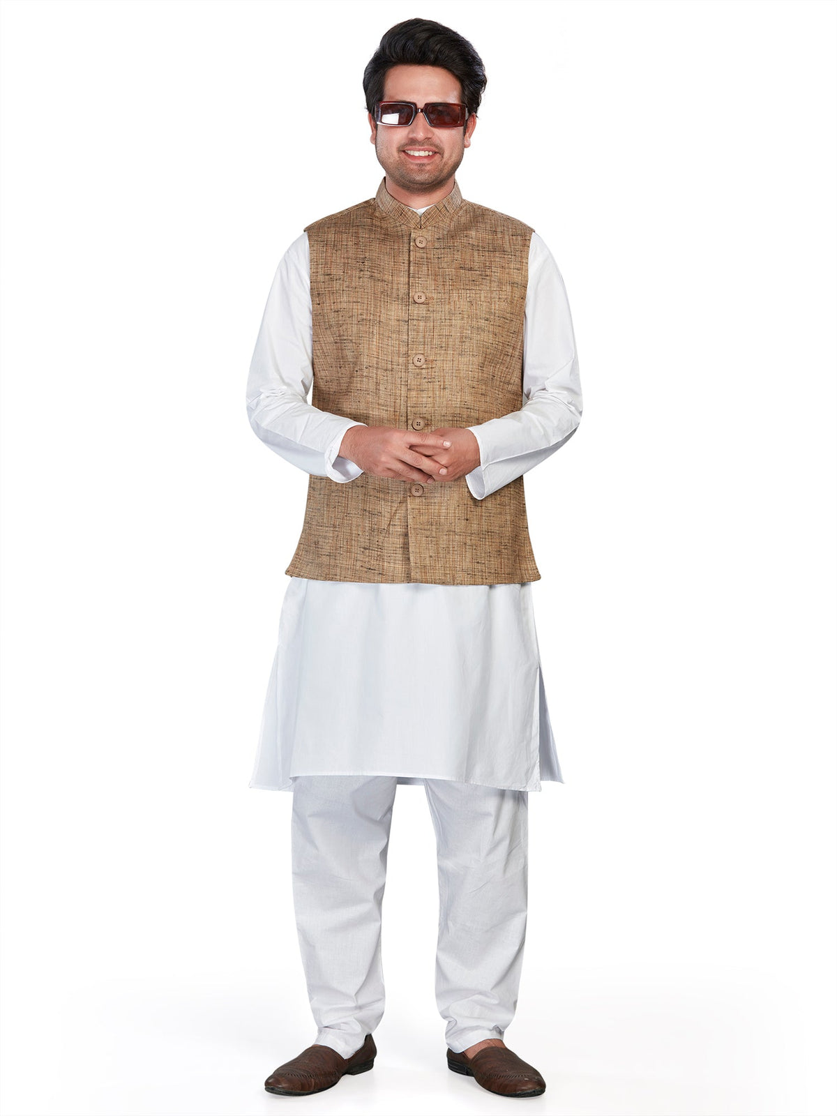 Cotton Nehru Jacket for Men - Brown | WCNVGKBR38