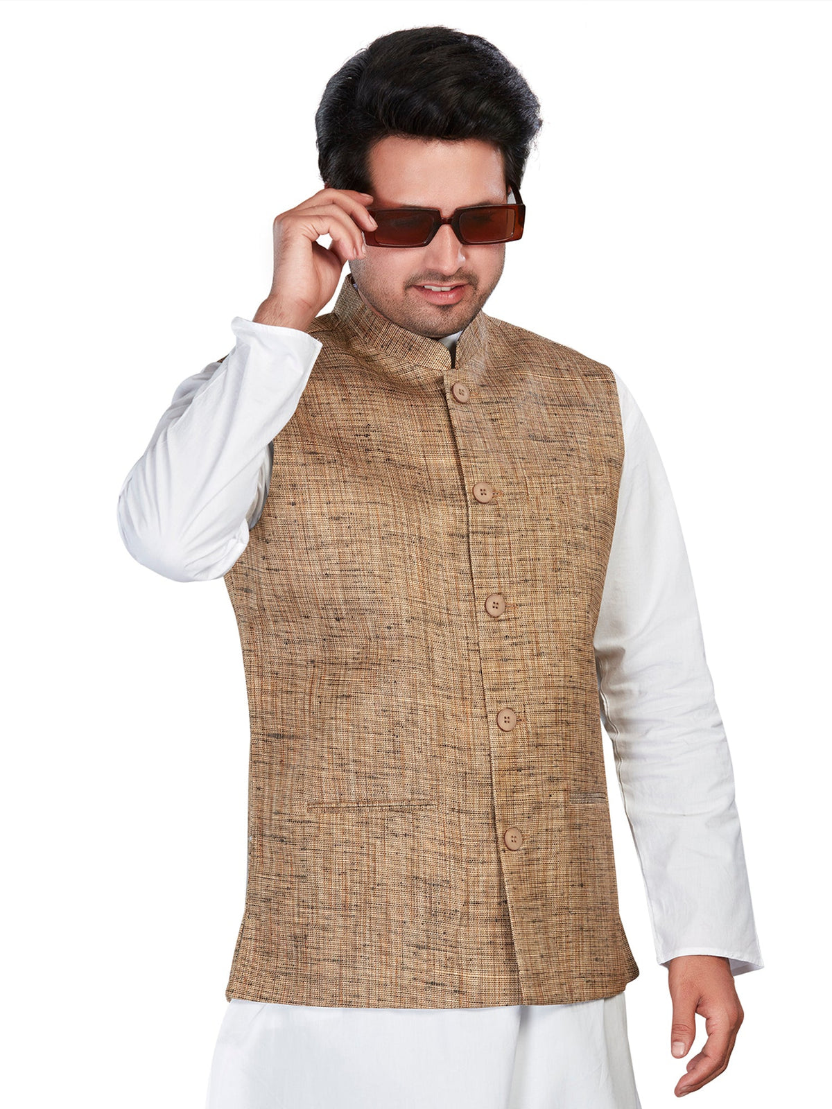 Cotton Nehru Jacket for Men - Brown | WCNVGKBR38