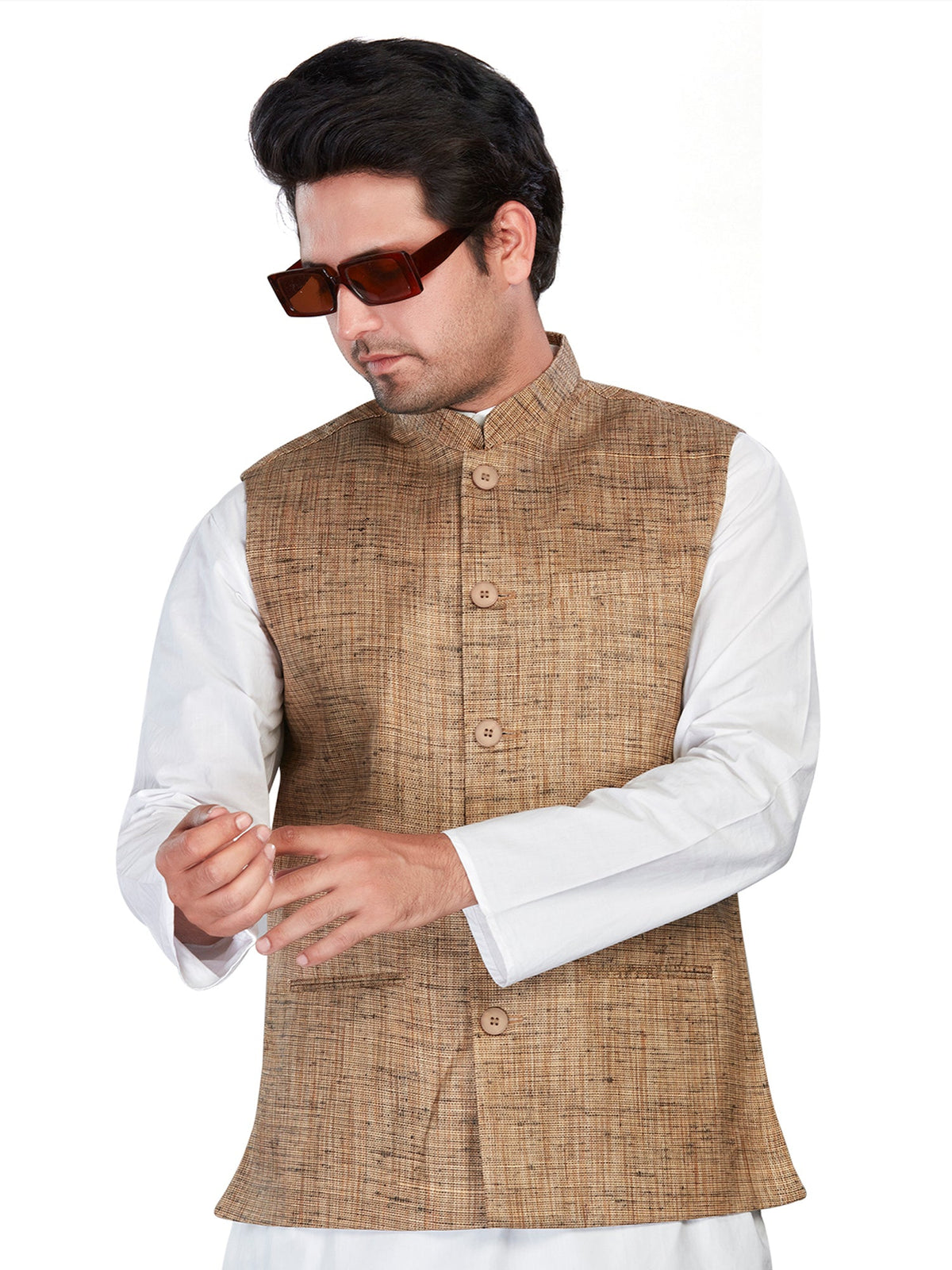 Cotton Nehru Jacket for Men - Brown | WCNVGKBR38