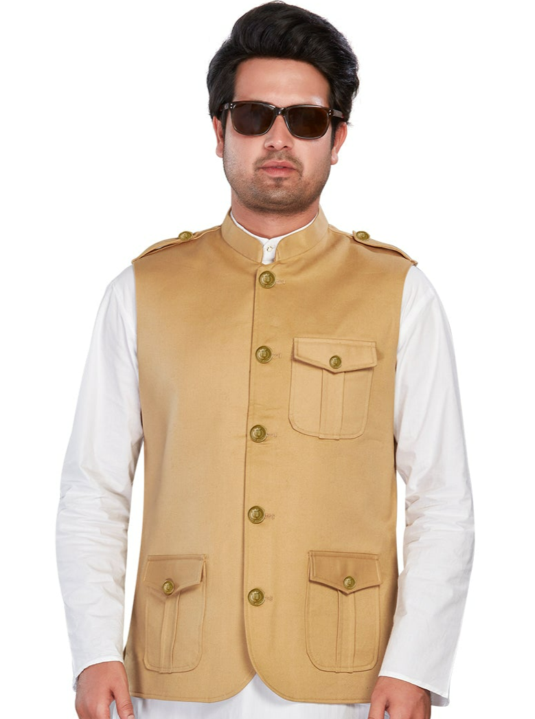 Cotton Nehru Jacket for Men - Beige | WCSR1137KH