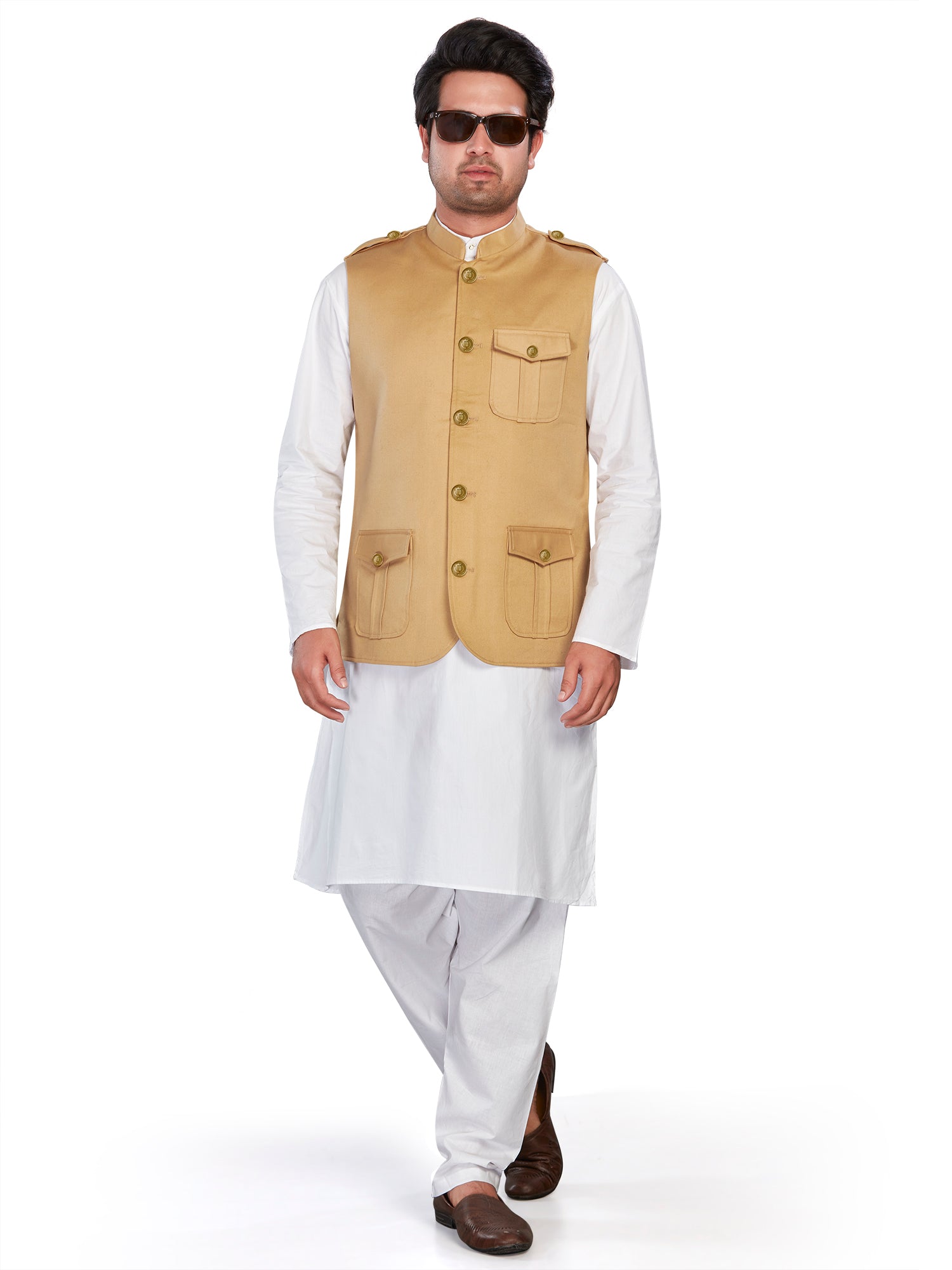 Cotton Nehru Jacket for Men - Beige | WCSR1137KH | DesiQlo