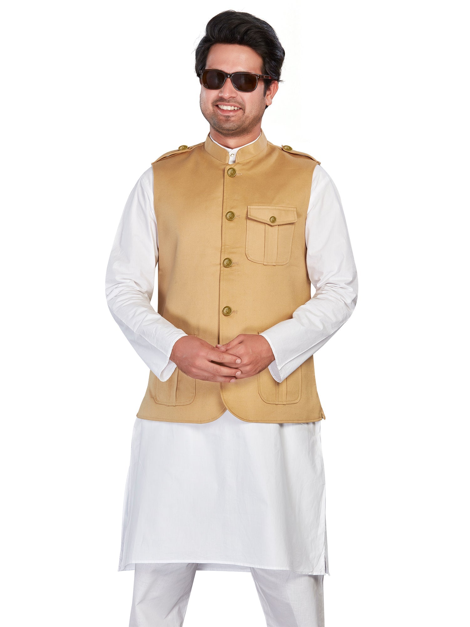 Cotton Nehru Jacket for Men - Beige | WCSR1137KH | DesiQlo