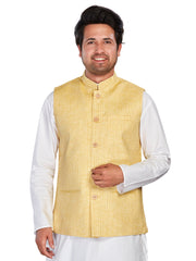 Cotton Nehru Jacket for Men - Yellow | WCNVRKYEL3