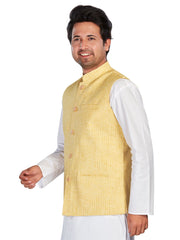 Cotton Nehru Jacket for Men - Yellow | WCNVRKYEL3