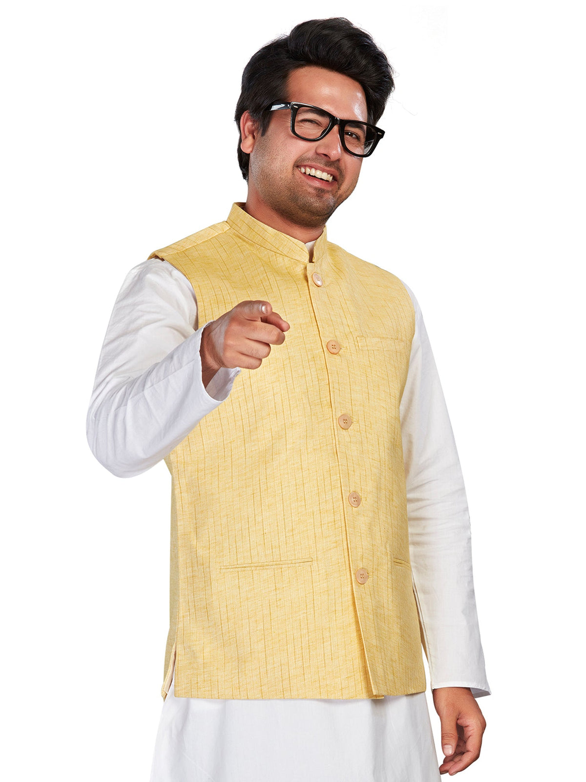 Cotton Nehru Jacket for Men - Yellow | WCNVRKYEL3