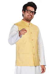 Cotton Nehru Jacket for Men - Yellow | WCNVRKYEL3