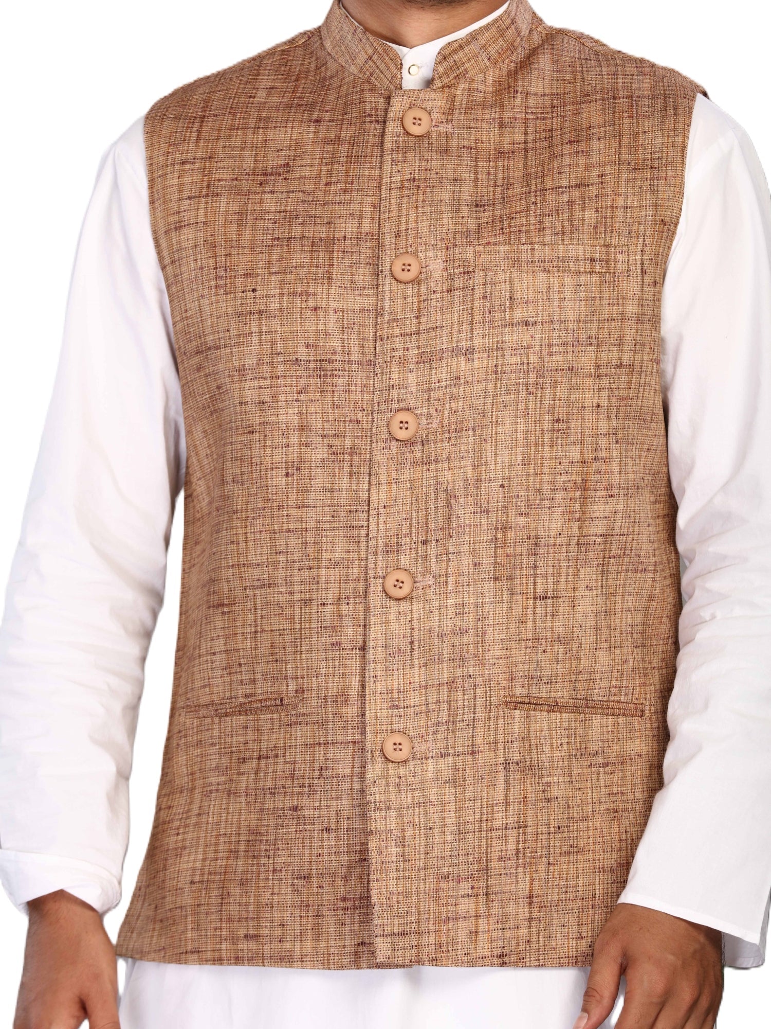 Cotton Nehru Jacket for Men - Brown | WCNVGKMR38 | DesiQlo