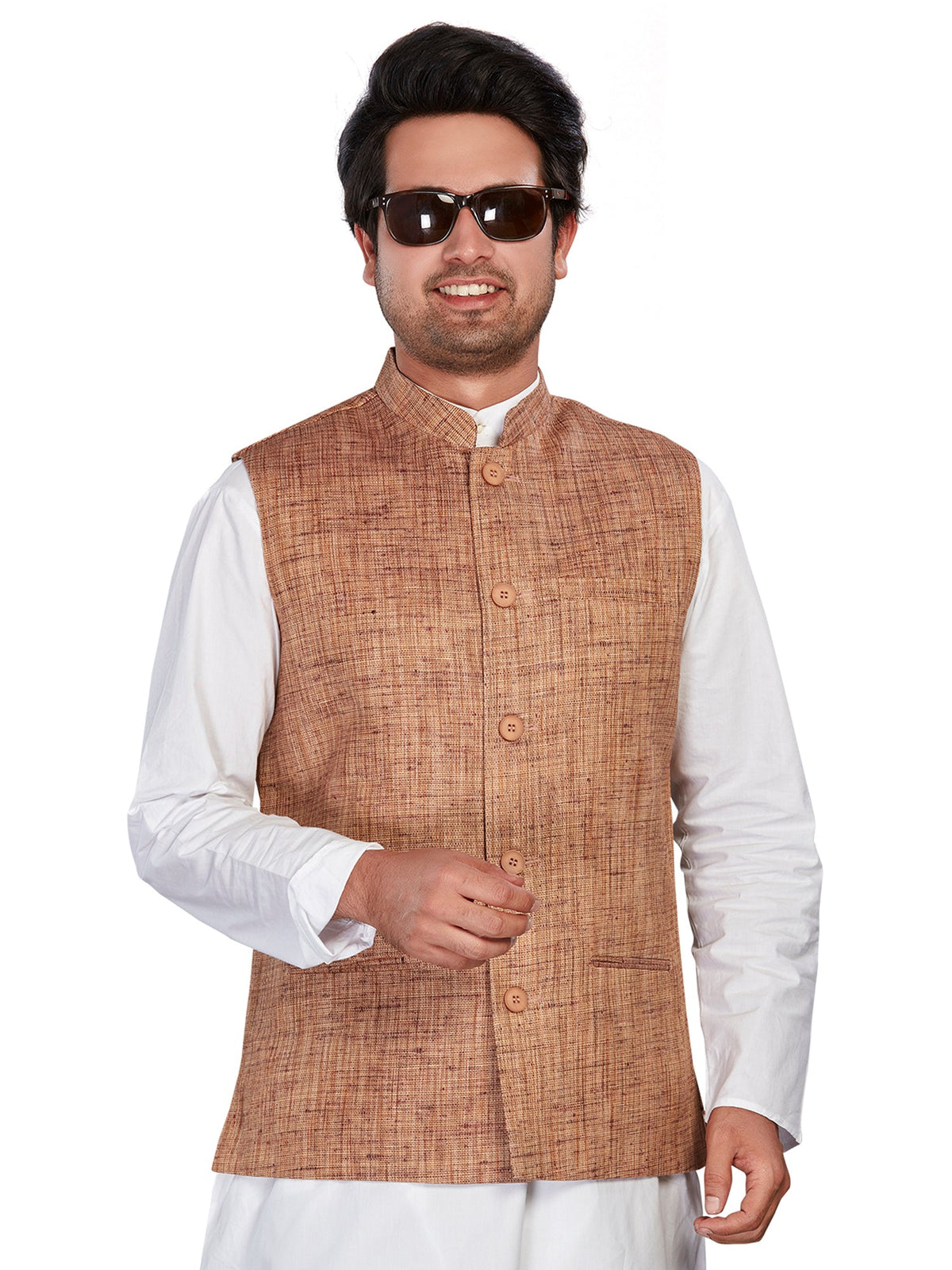 Cotton Nehru Jacket for Men - Brown | WCNVGKMR38