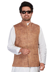 Cotton Nehru Jacket for Men - Brown | WCNVGKMR38