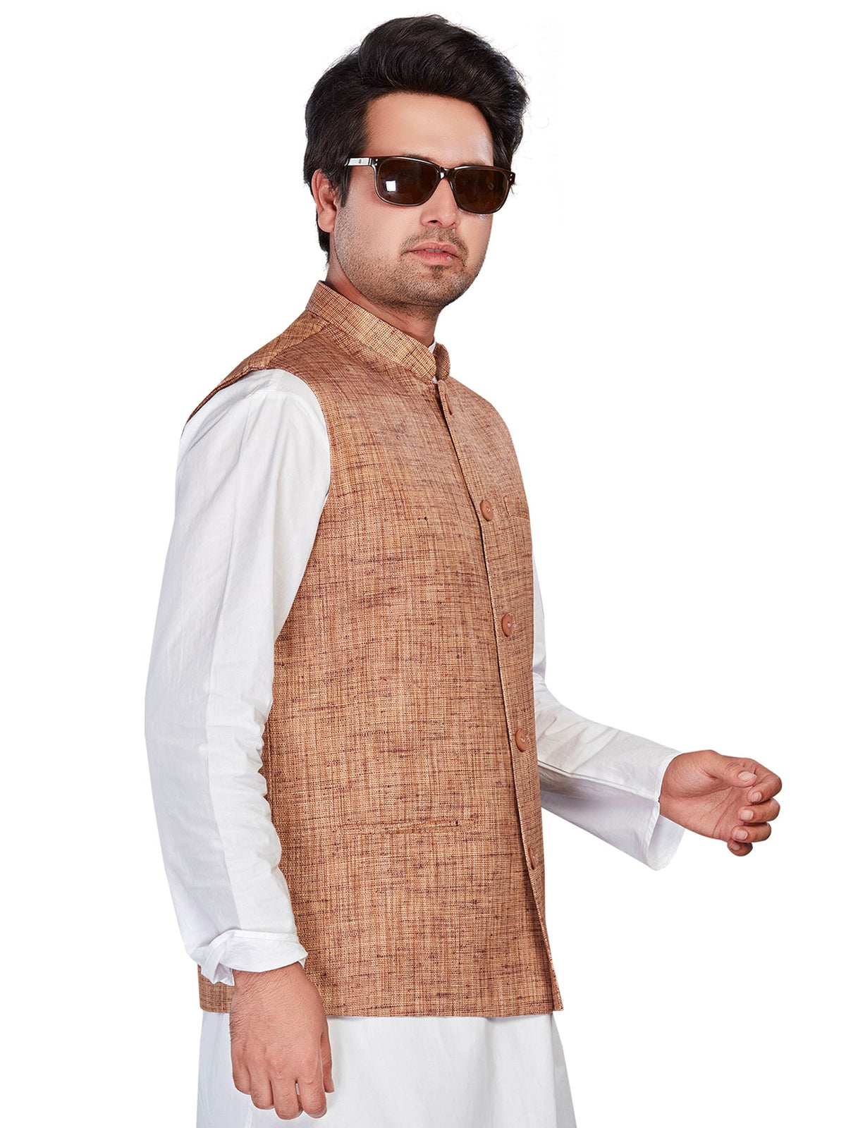 Cotton Nehru Jacket for Men - Brown | WCNVGKMR38