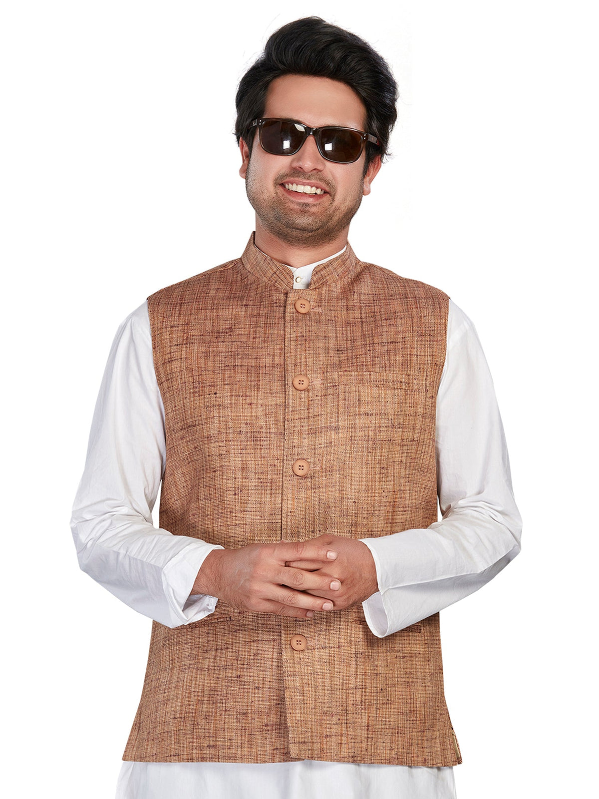 Cotton Nehru Jacket for Men - Brown | WCNVGKMR38