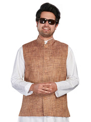 Cotton Nehru Jacket for Men - Brown | WCNVGKMR38