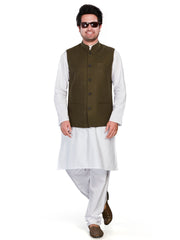 Cotton Nehru Jacket for Men - Green | WCSR1136ML