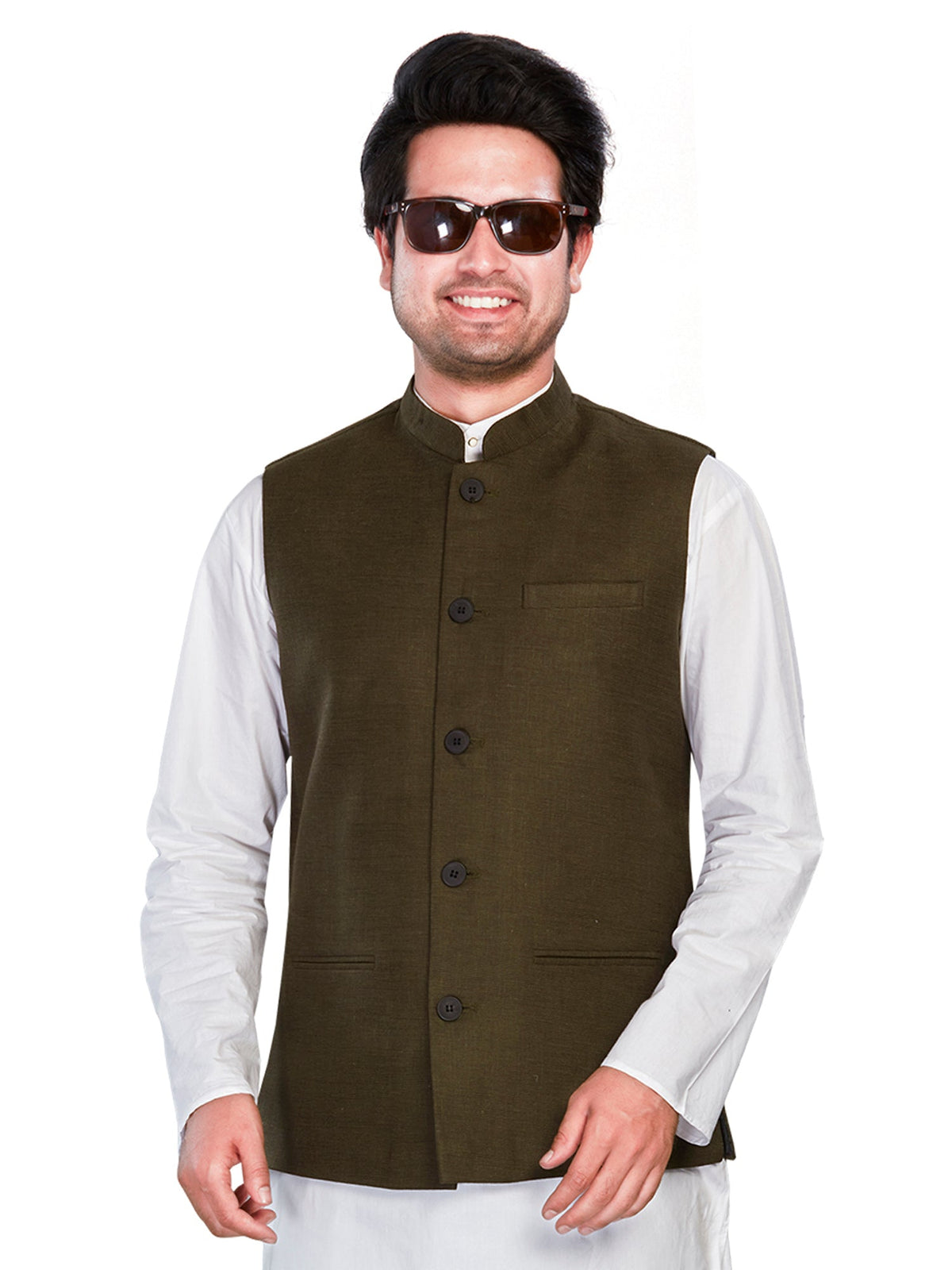 Cotton Nehru Jacket for Men - Green | WCSR1136ML
