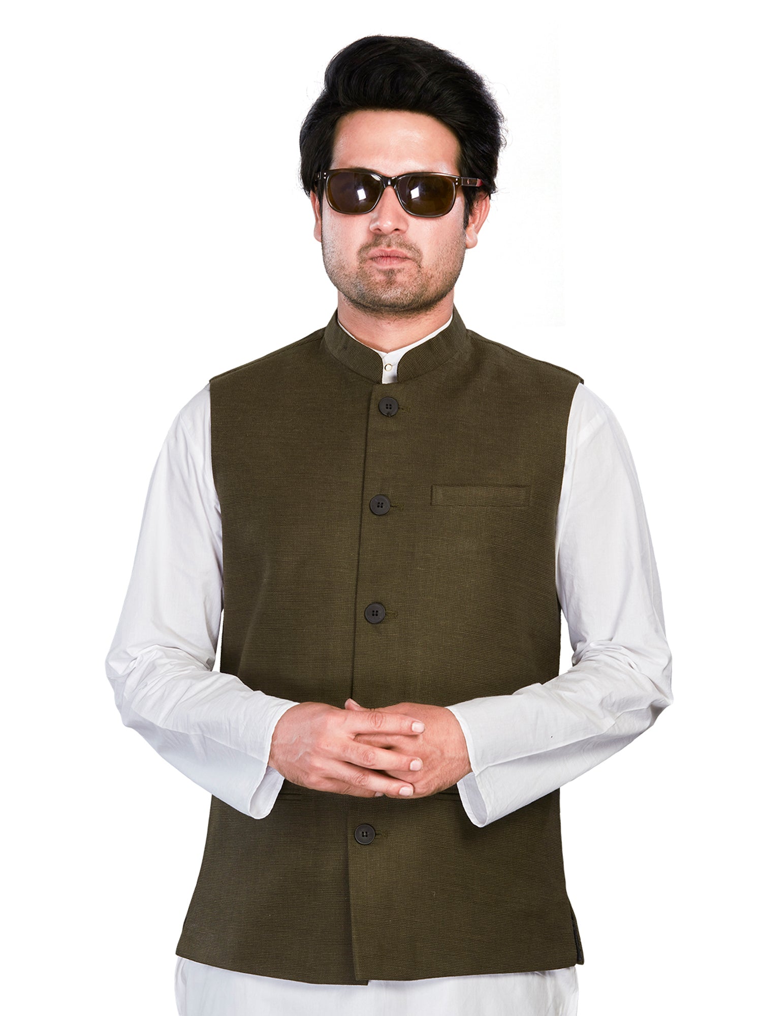 Cotton Nehru Jacket for Men - Green | WCSR1136ML | DesiQlo