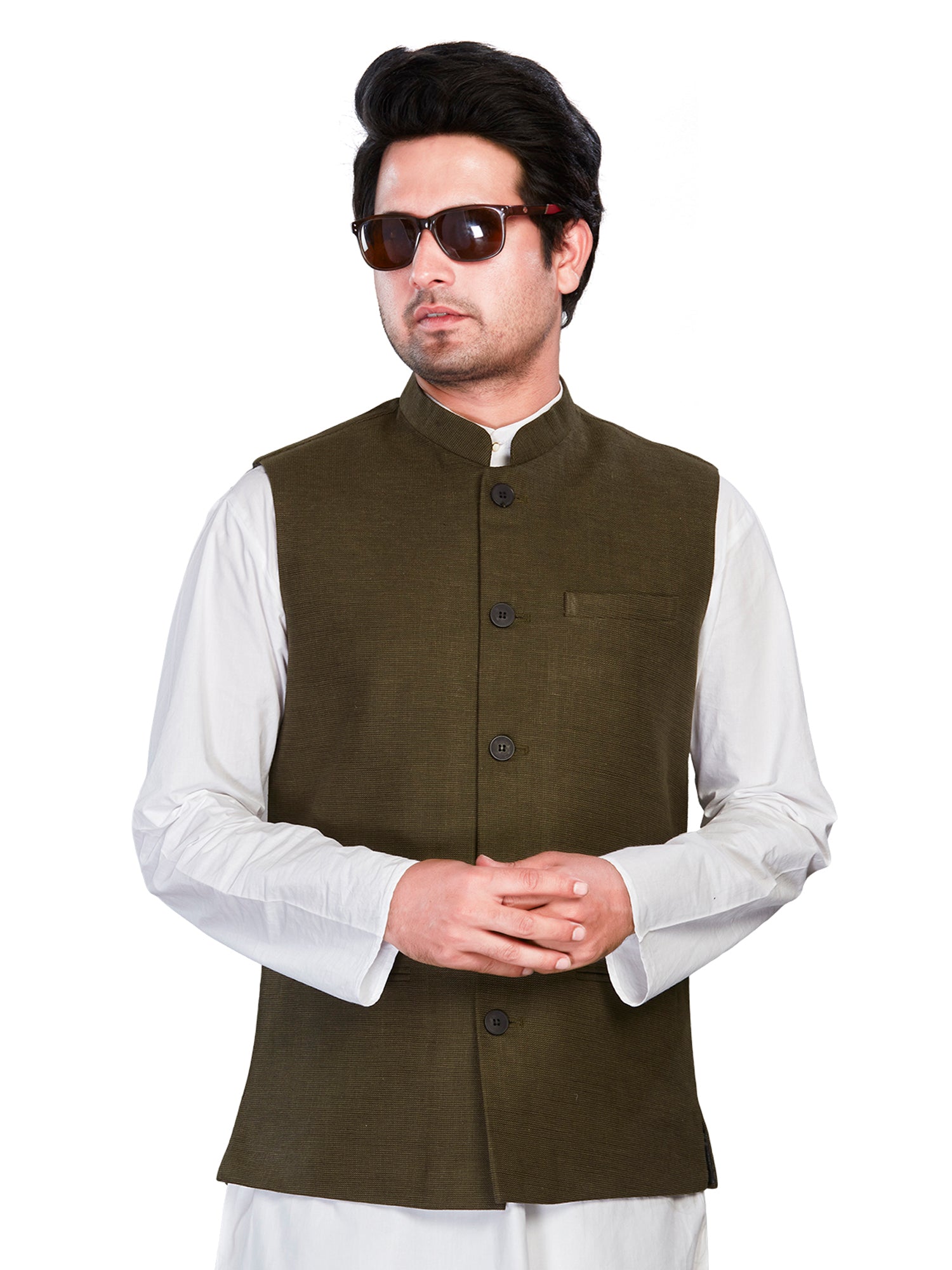 Cotton Nehru Jacket for Men - Green | WCSR1136ML | DesiQlo