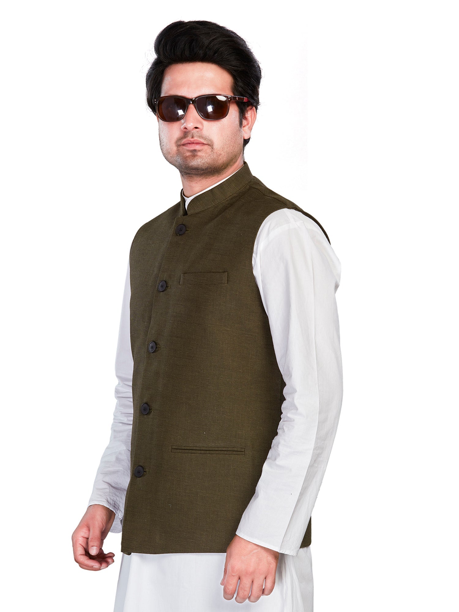 Cotton Nehru Jacket for Men - Green | WCSR1136ML | DesiQlo