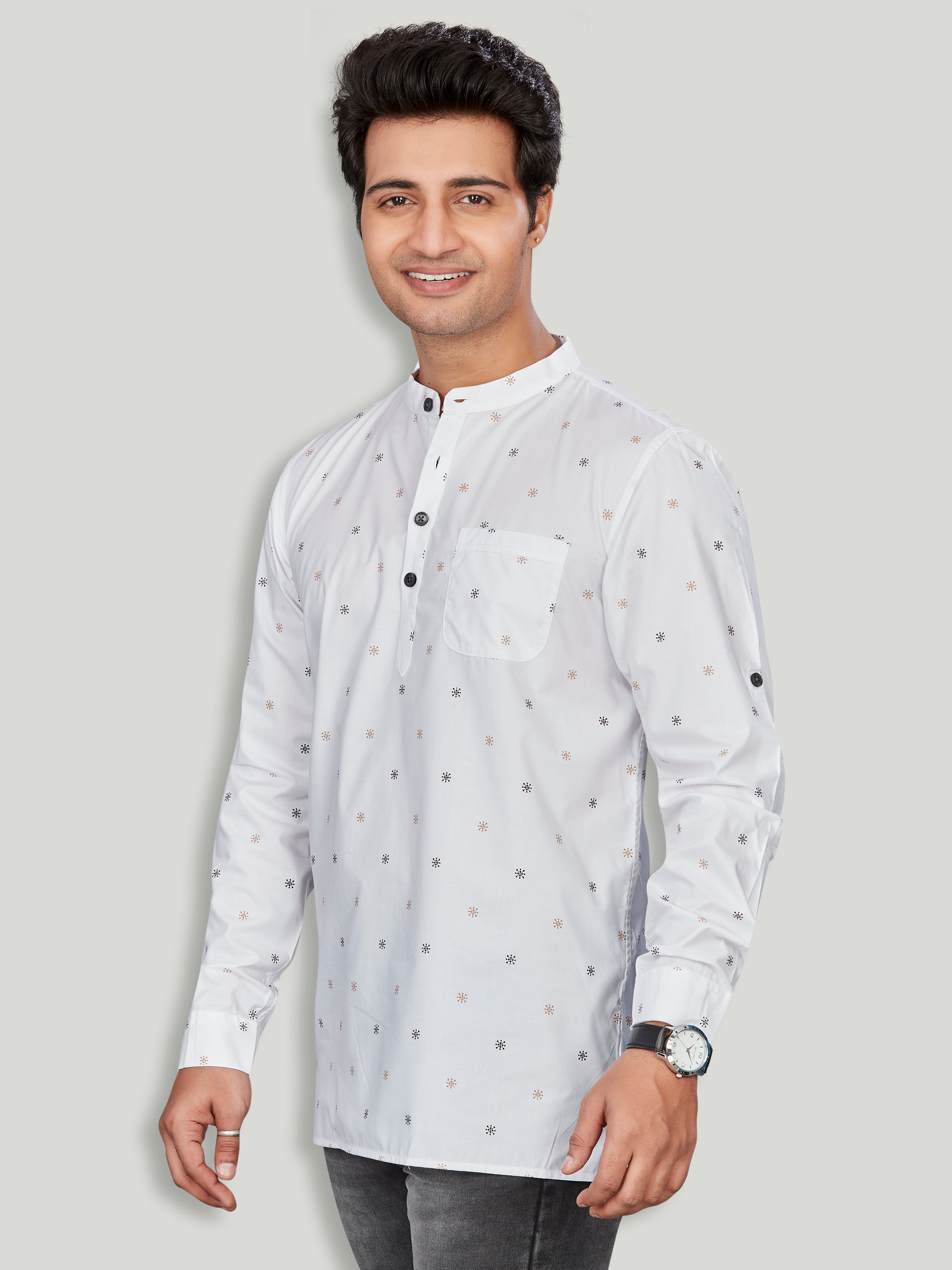 Cotton Short Kurta for Men - Multicolor | SKSRPWBRN3 | DesiQlo