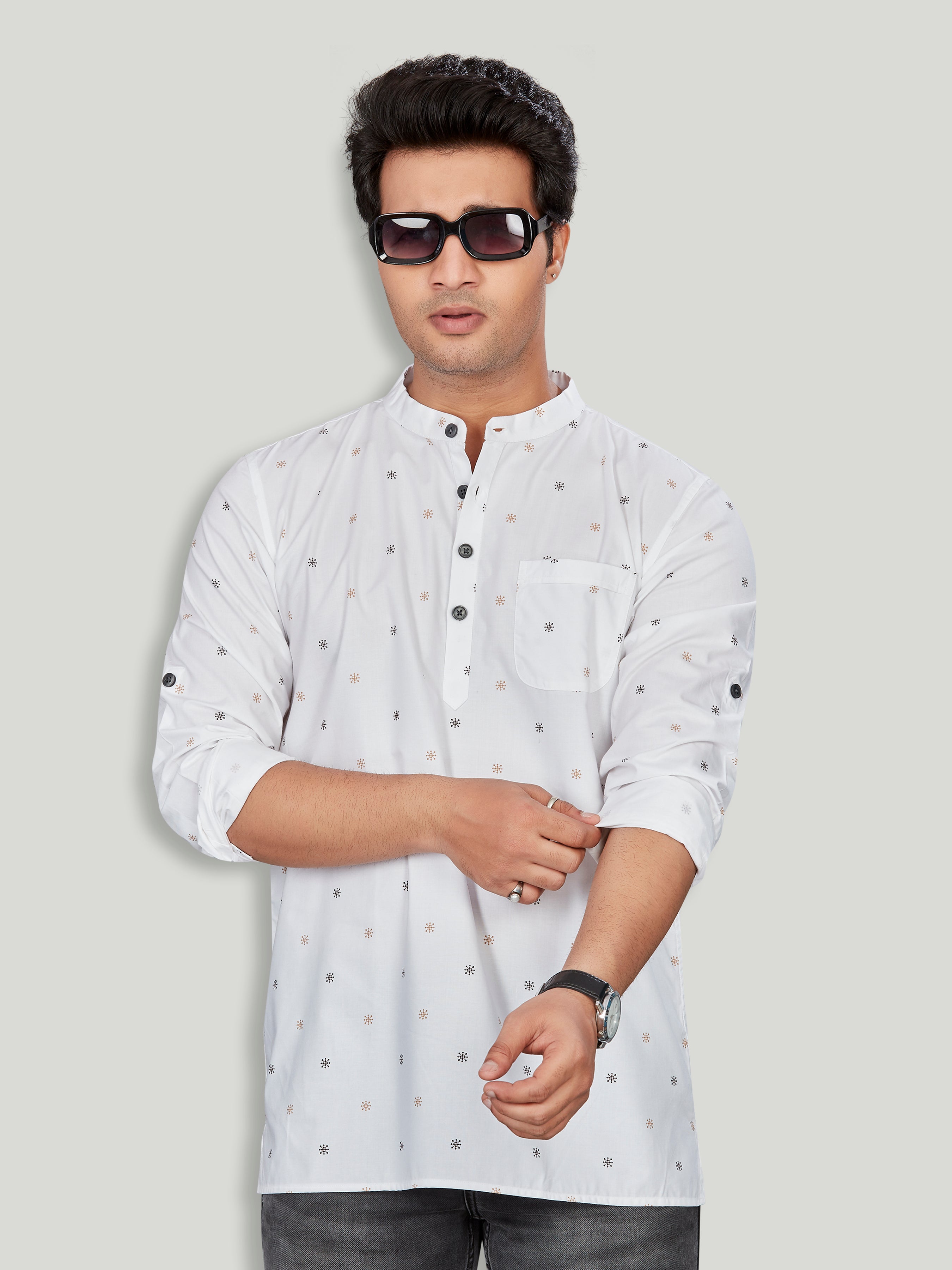 Cotton Short Kurta for Men - Multicolor | SKSRPWBRN3 | DesiQlo