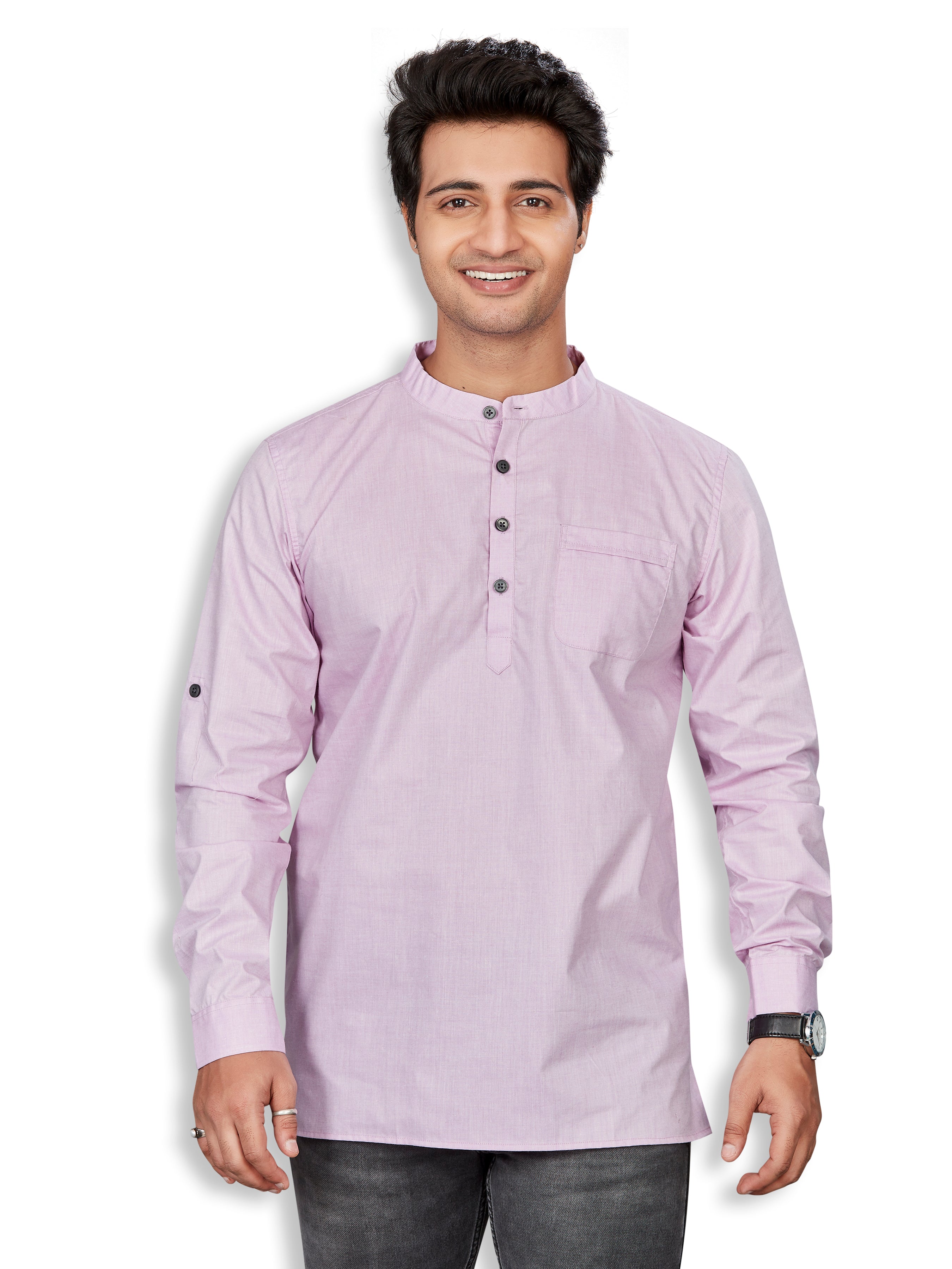 Cotton Short Kurta for Men - Purple | SKSRPLPUR3 | DesiQlo