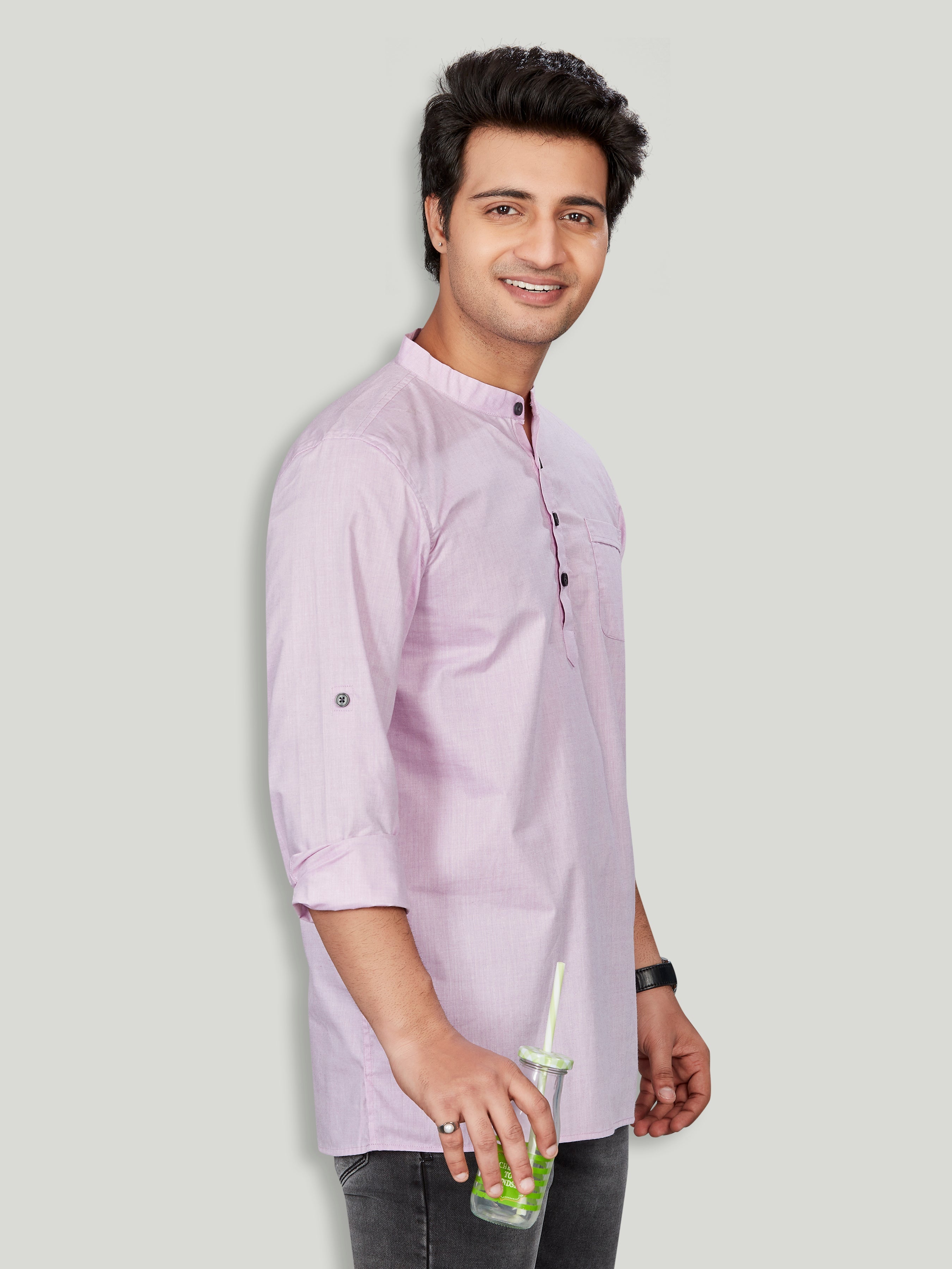 Cotton Short Kurta for Men - Purple | SKSRPLPUR3 | DesiQlo