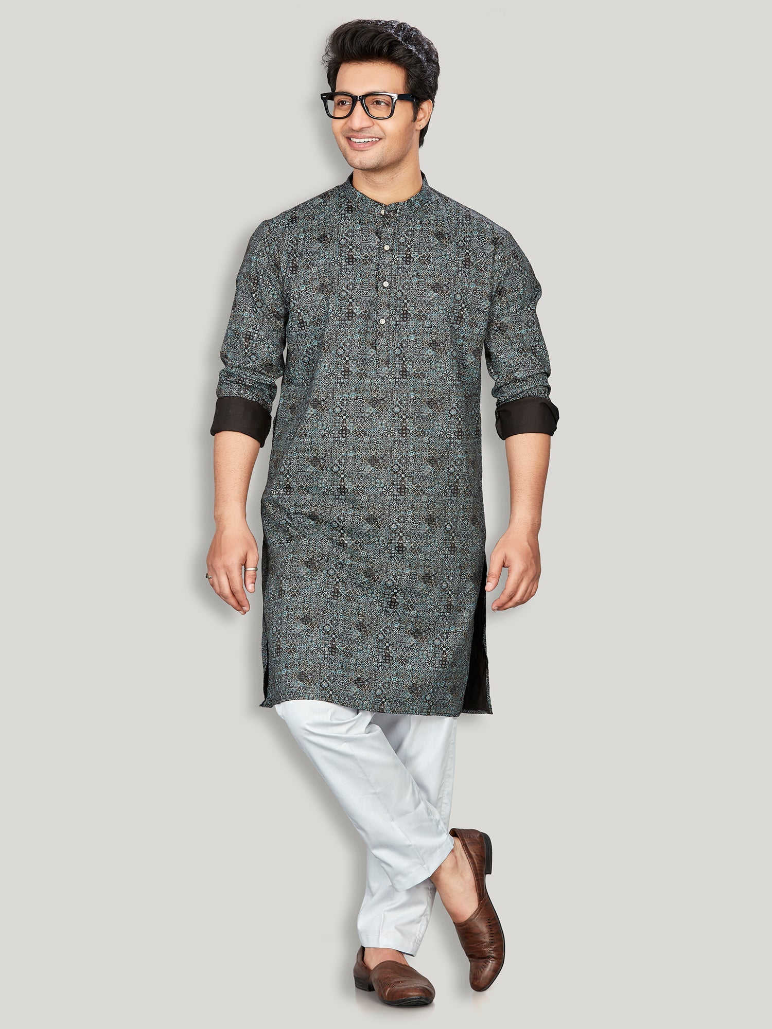 Cotton Kurta for Men - Grey | KPAVCUPBK3 | DesiQlo