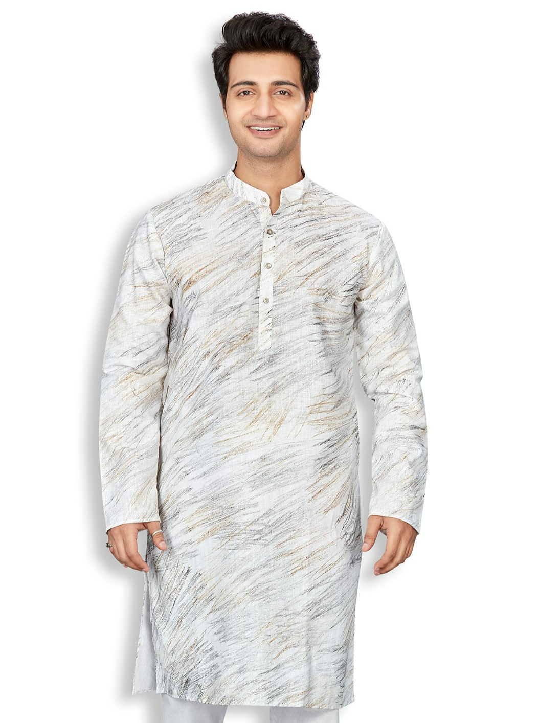 Linen Kurta for Men - White | KPMKBPGOL3 | DesiQlo